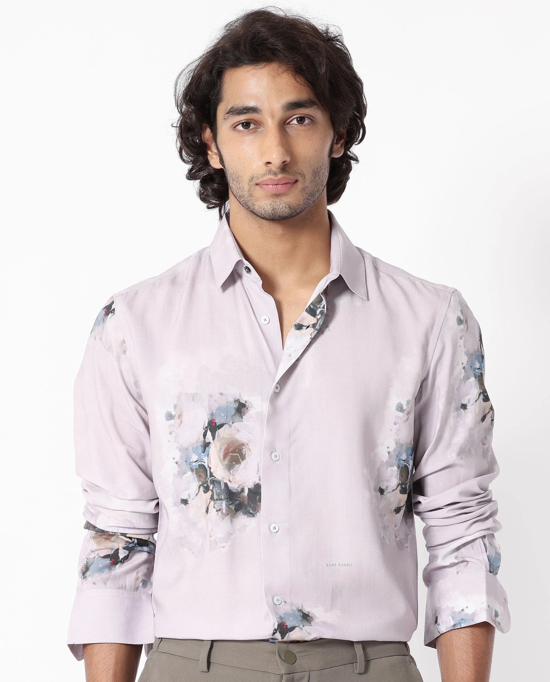 Rare Rabbit Men's Began Pink Cotton Floral Print Regular Fit Full Sleeve Collared Shirt