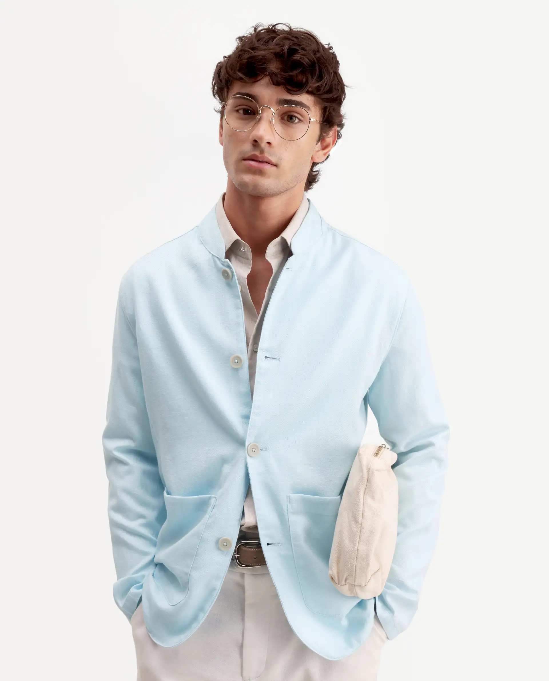 Rare Rabbit Men's Bela Aqua Linen Blend Fabric Mandarin Collar Neck Tailored Fit Coat