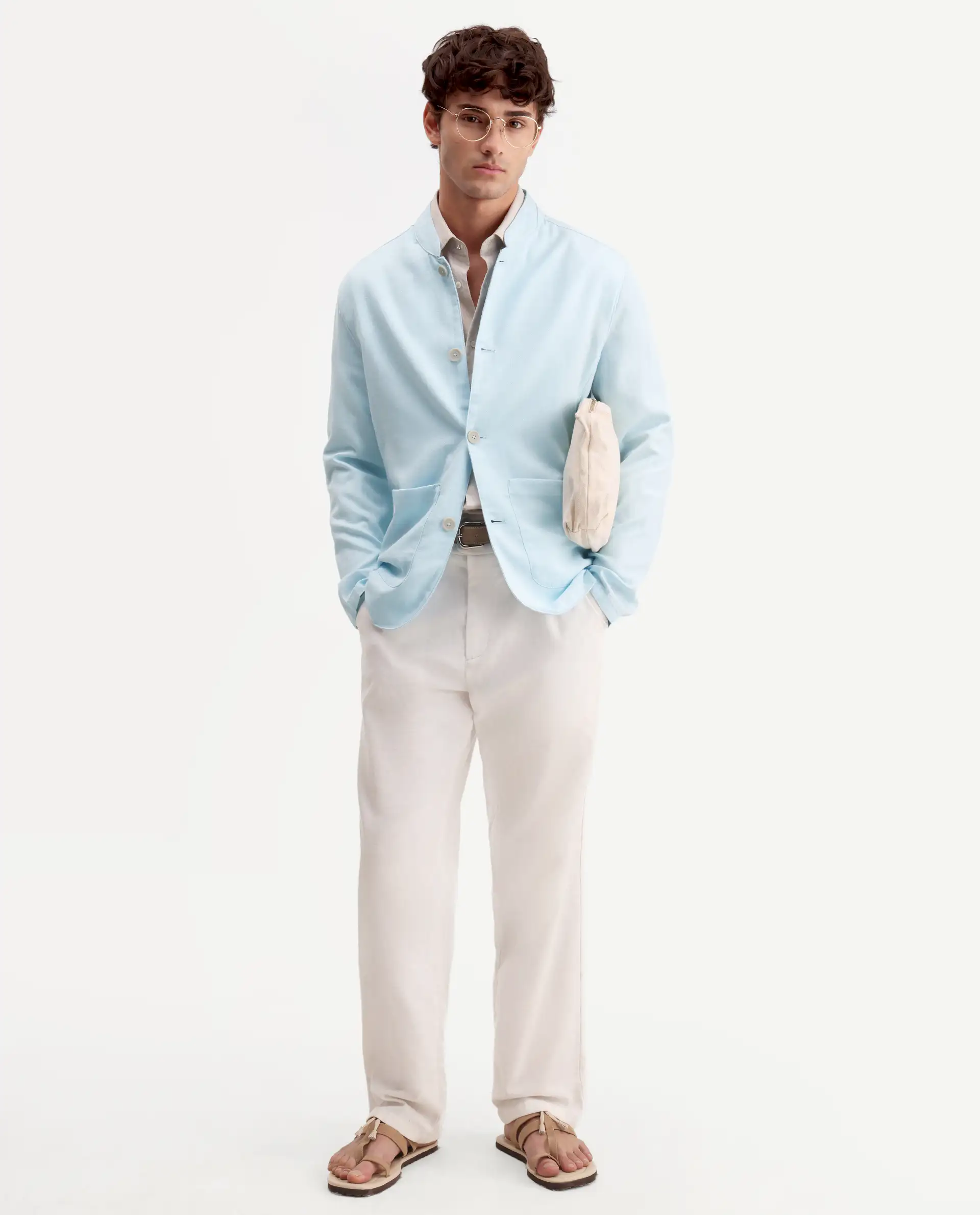 Rare Rabbit Men's Bela Aqua Linen Blend Fabric Mandarin Collar Neck Tailored Fit Coat - Image 2