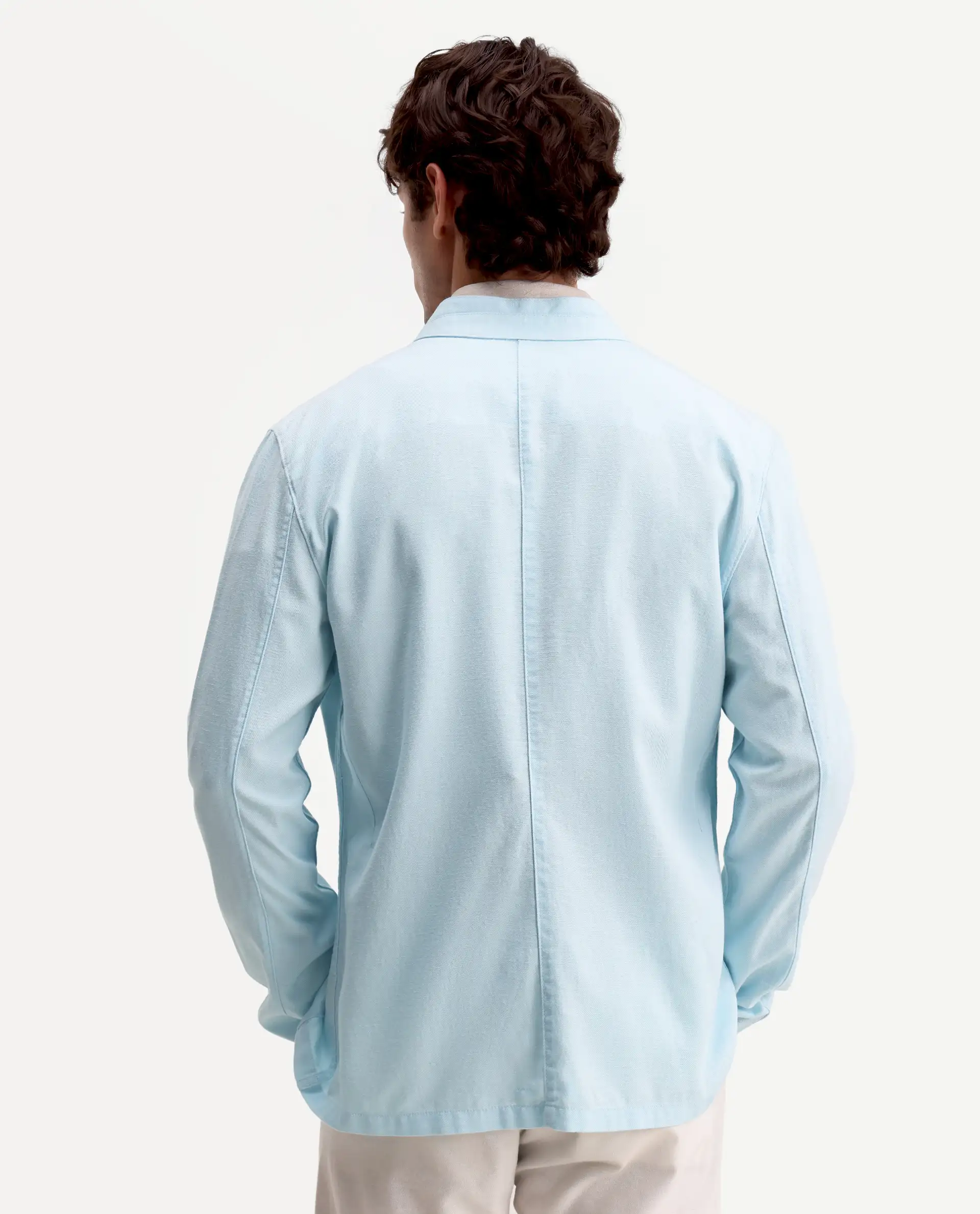 Rare Rabbit Men's Bela Aqua Linen Blend Fabric Mandarin Collar Neck Tailored Fit Coat - Image 7