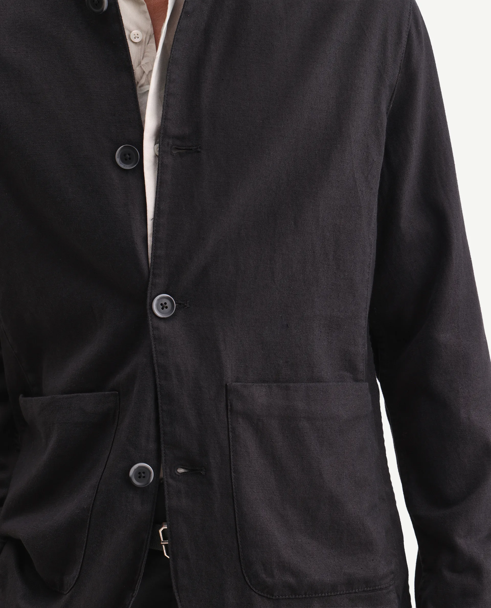 Rare Rabbit Men's Bela Black Linen Blend Fabric Mandarin Collar Neck Tailored Fit Coat - Image 3