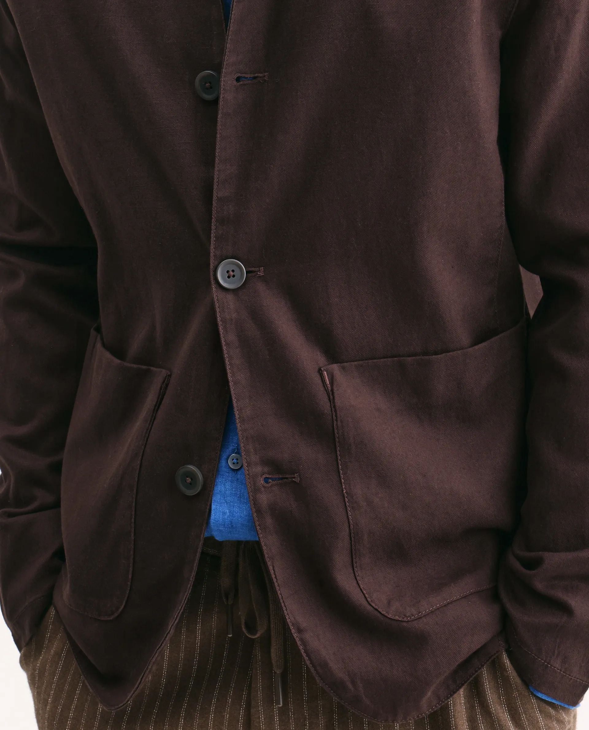 Rare Rabbit Men's Bela Dark Brown Linen Blend Fabric Mandarin Collar Neck Tailored Fit Coat - Image 3