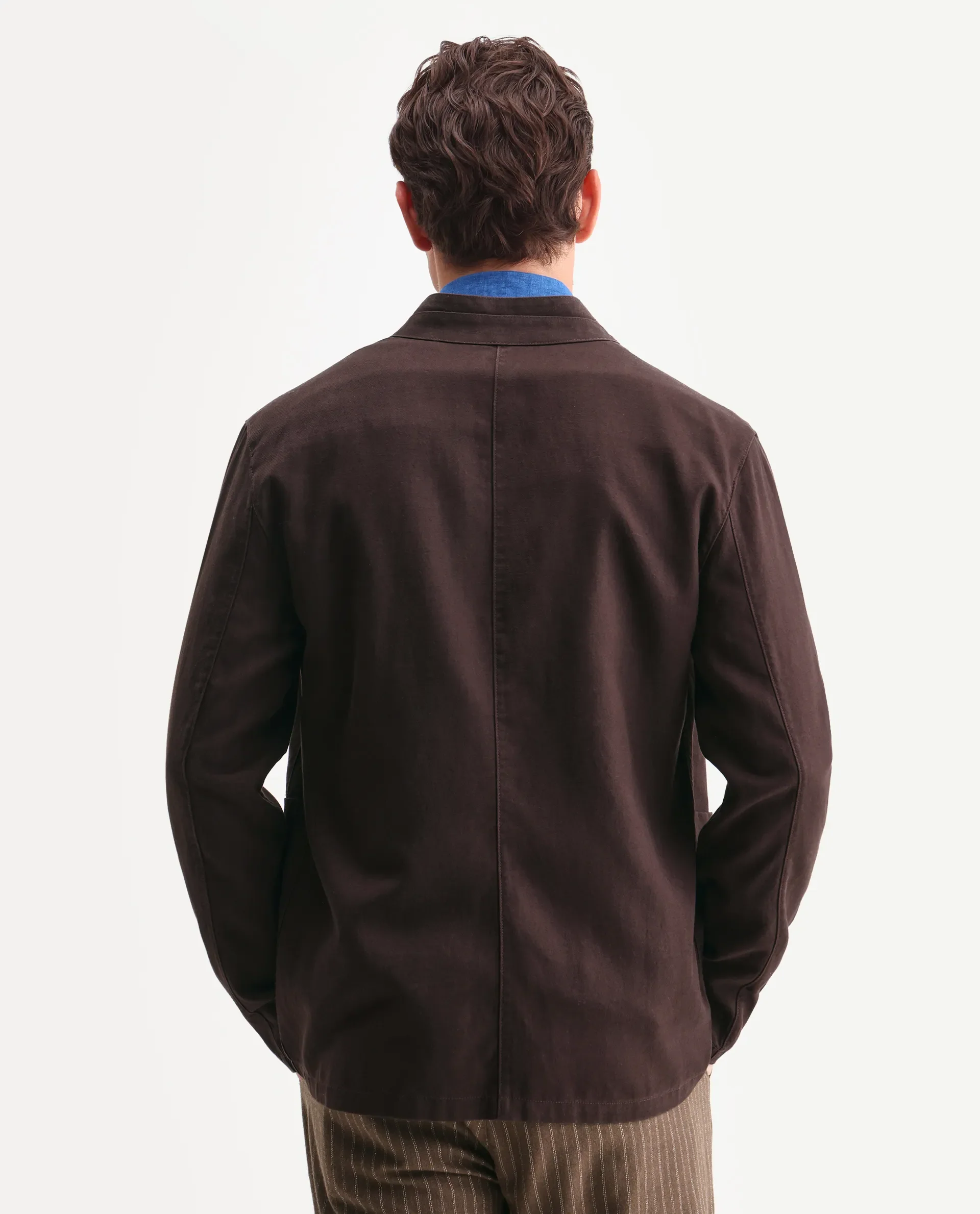 Rare Rabbit Men's Bela Dark Brown Linen Blend Fabric Mandarin Collar Neck Tailored Fit Coat - Image 7