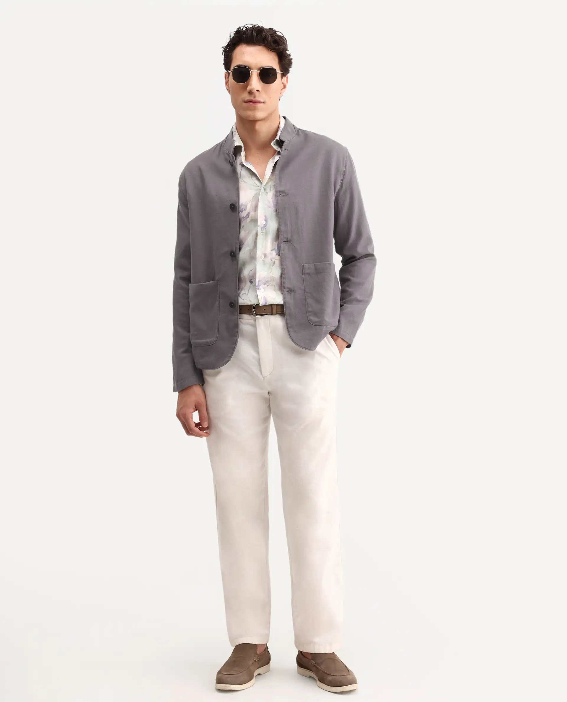 Rare Rabbit Men's Bela Dark Grey Linen Blend Fabric Mandarin Collar Neck Tailored Fit Coat - Image 2
