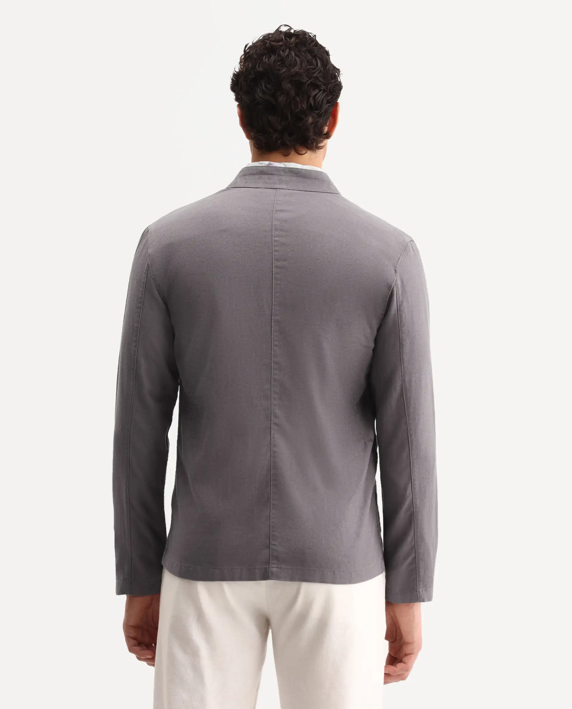 Rare Rabbit Men's Bela Dark Grey Linen Blend Fabric Mandarin Collar Neck Tailored Fit Coat - Image 7