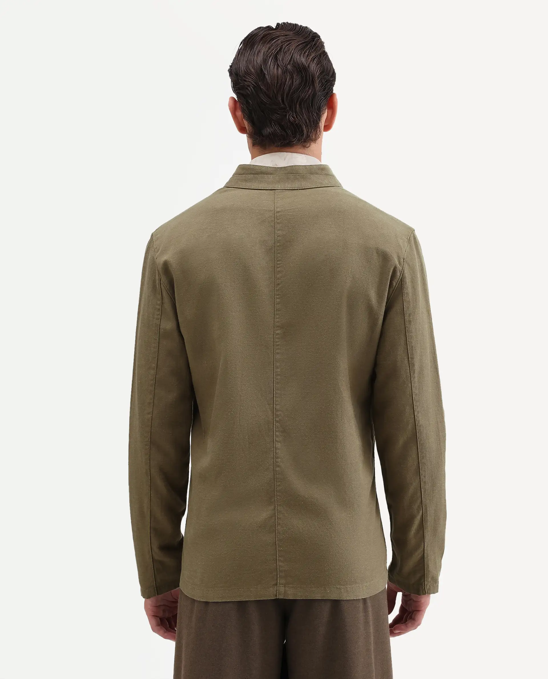 Rare Rabbit Men's Bela Khaki Linen Blend Fabric Mandarin Collar Neck Tailored Fit Coat - Image 8