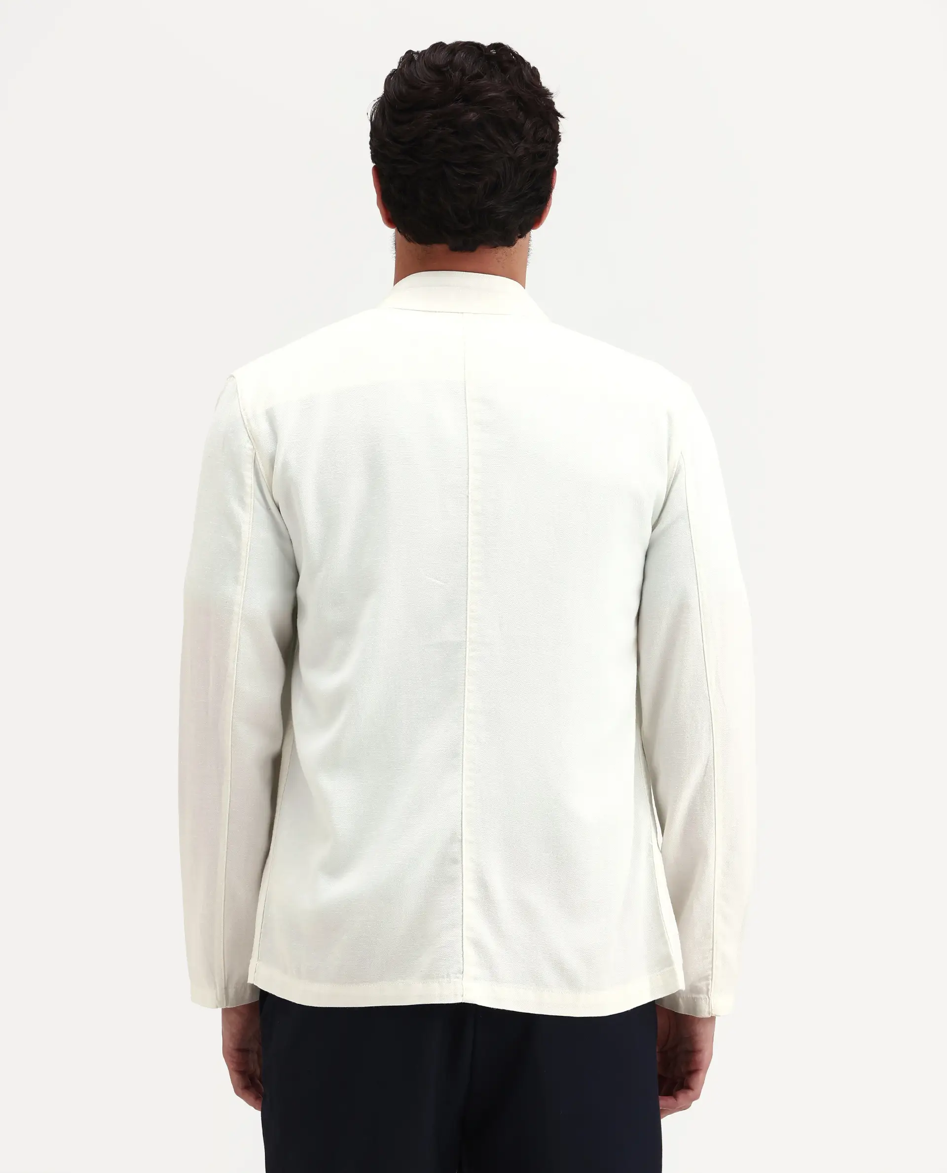 Rare Rabbit Men's Bela Off White Linen Blend Fabric Mandarin Collar Neck Tailored Fit Coat - Image 10