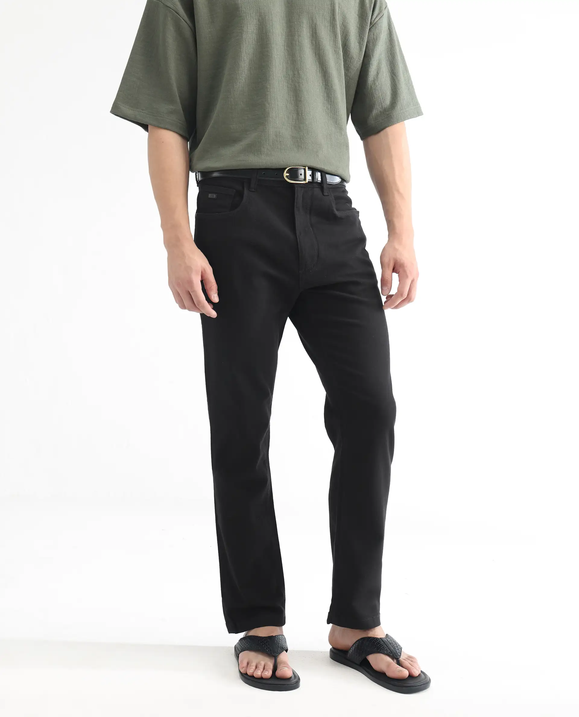 Rare Rabbit Men's Belarus Black Cotton Plain Hawk Slim Fit Jeans - Image 2