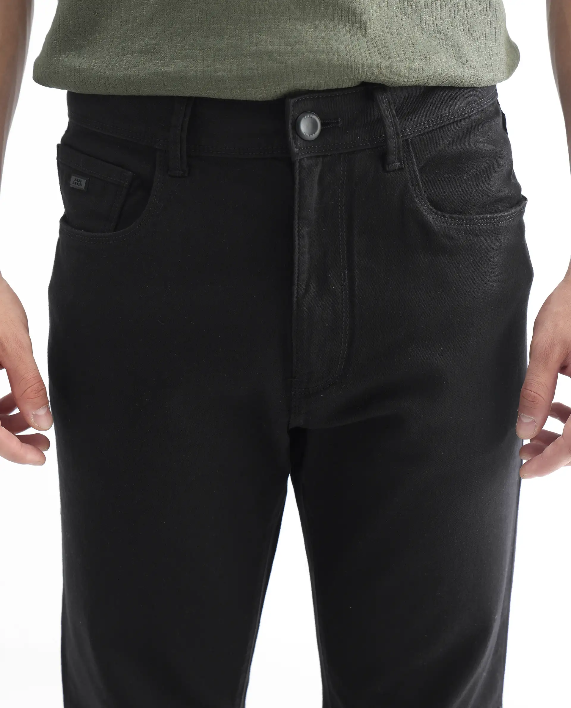 Rare Rabbit Men's Belarus Black Cotton Plain Hawk Slim Fit Jeans - Image 3