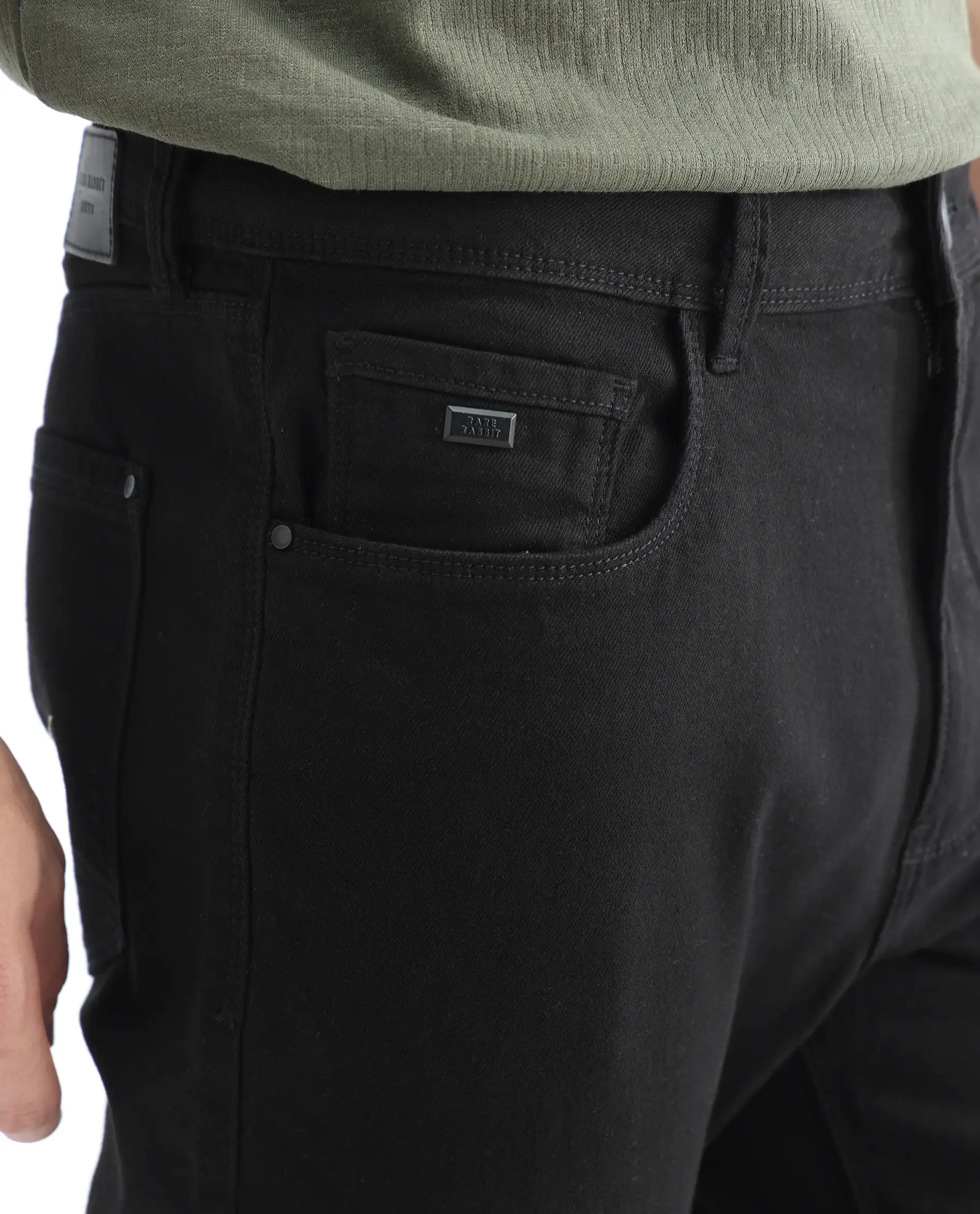 Rare Rabbit Men's Belarus Black Cotton Plain Hawk Slim Fit Jeans - Image 7
