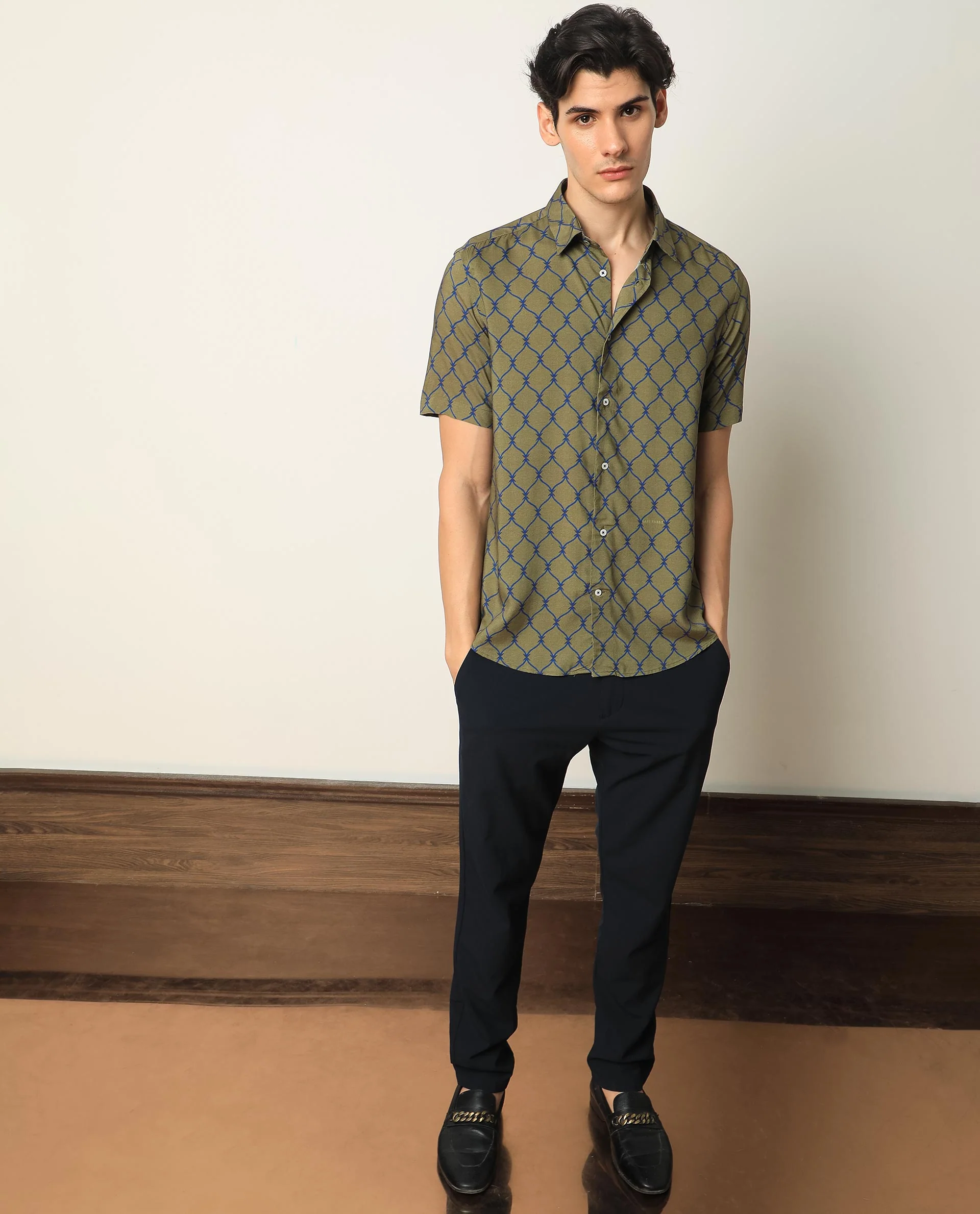 Rare Rabbit Men's Beldon Olive Regular Fit Shirt - Image 3