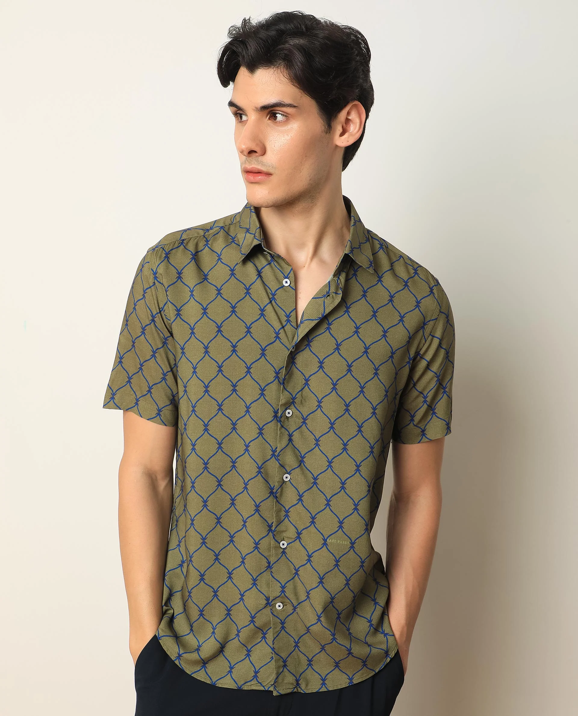 Rare Rabbit Men's Beldon Olive Regular Fit Shirt - Image 4