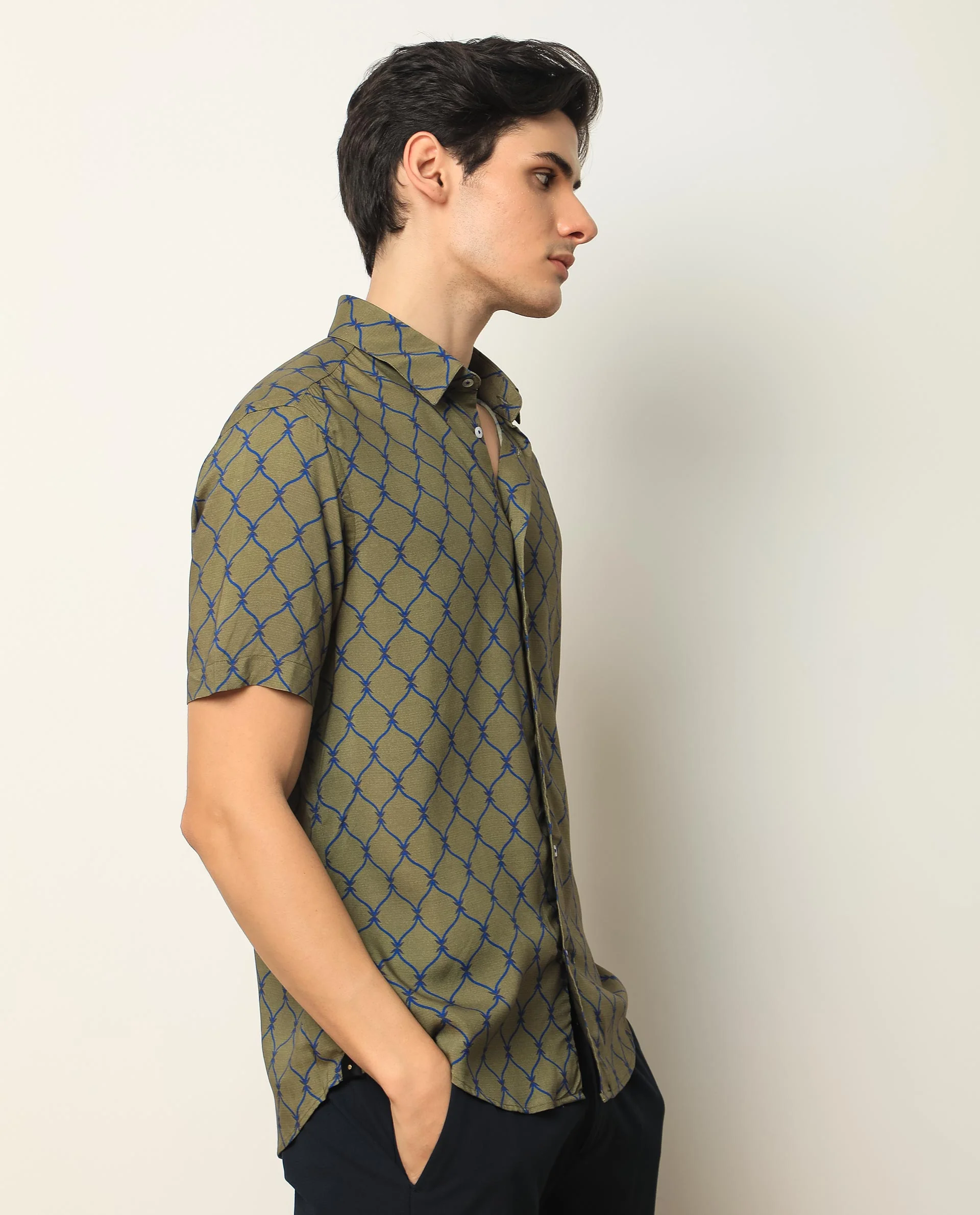 Rare Rabbit Men's Beldon Olive Regular Fit Shirt - Image 6