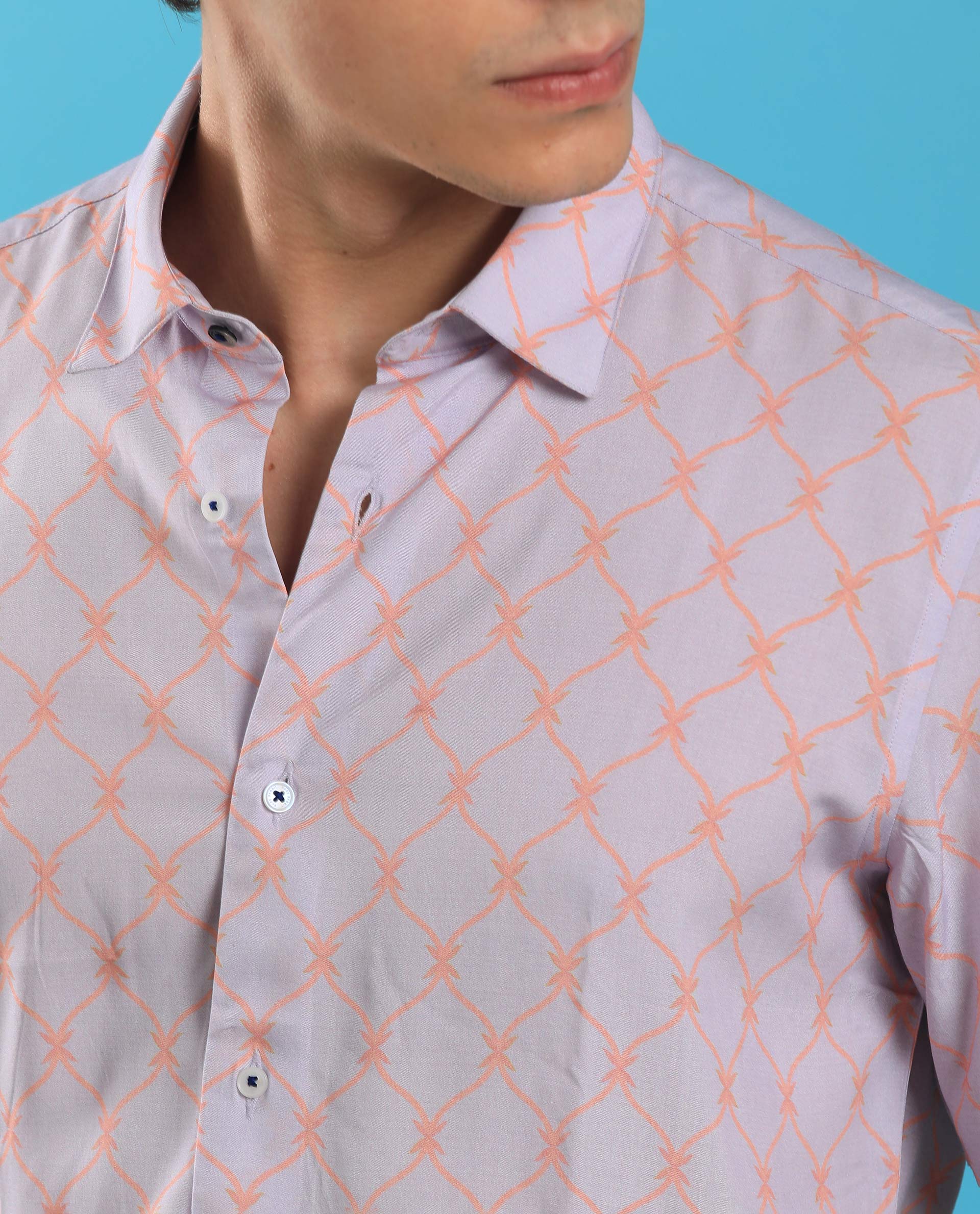 Rare Rabbit Men's Beldon Pastel Purple Cotton Geometric Print Regular Fit Half Sleeve Collared Shirt - Image 2