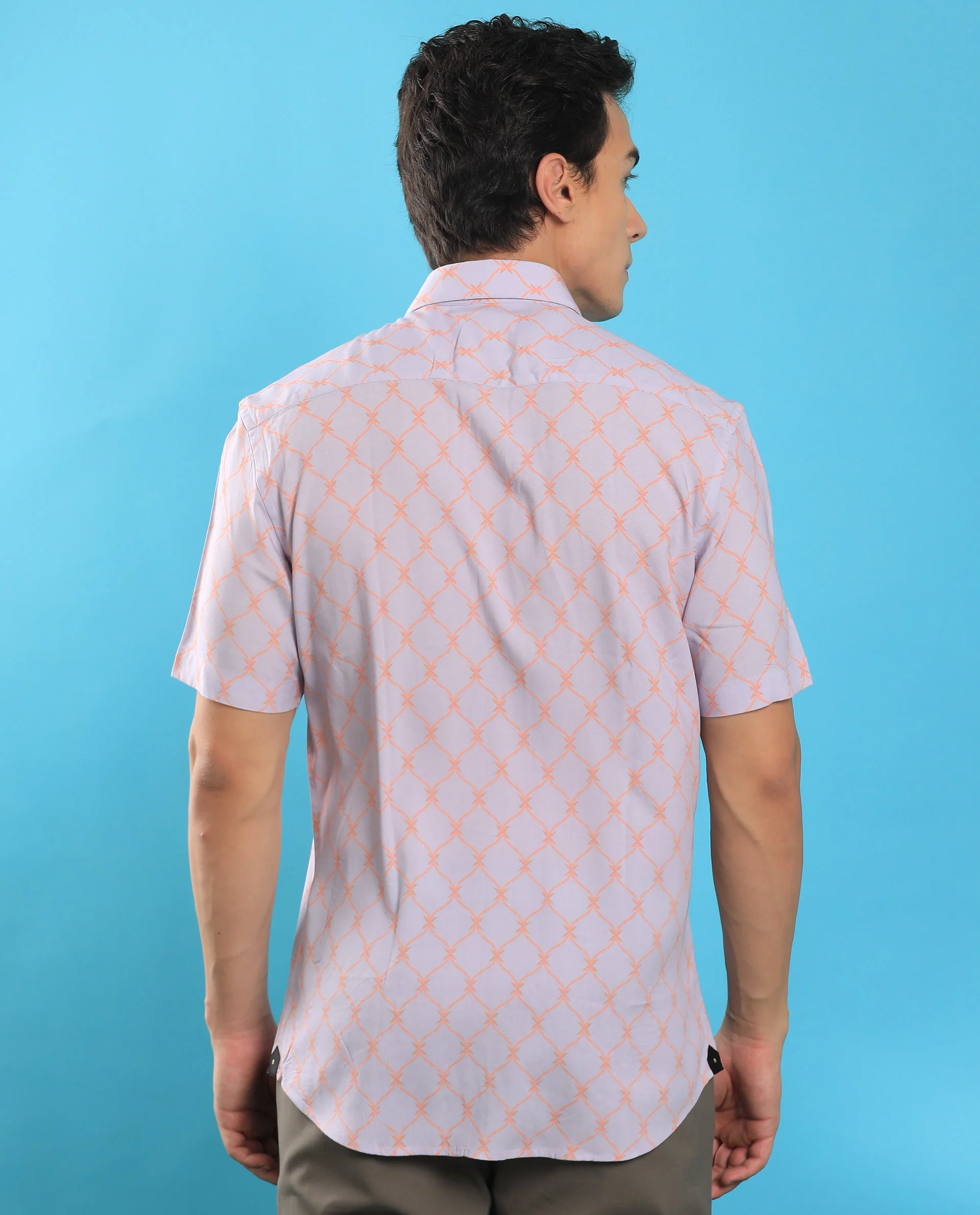 Rare Rabbit Men's Beldon Pastel Purple Cotton Geometric Print Regular Fit Half Sleeve Collared Shirt - Image 8