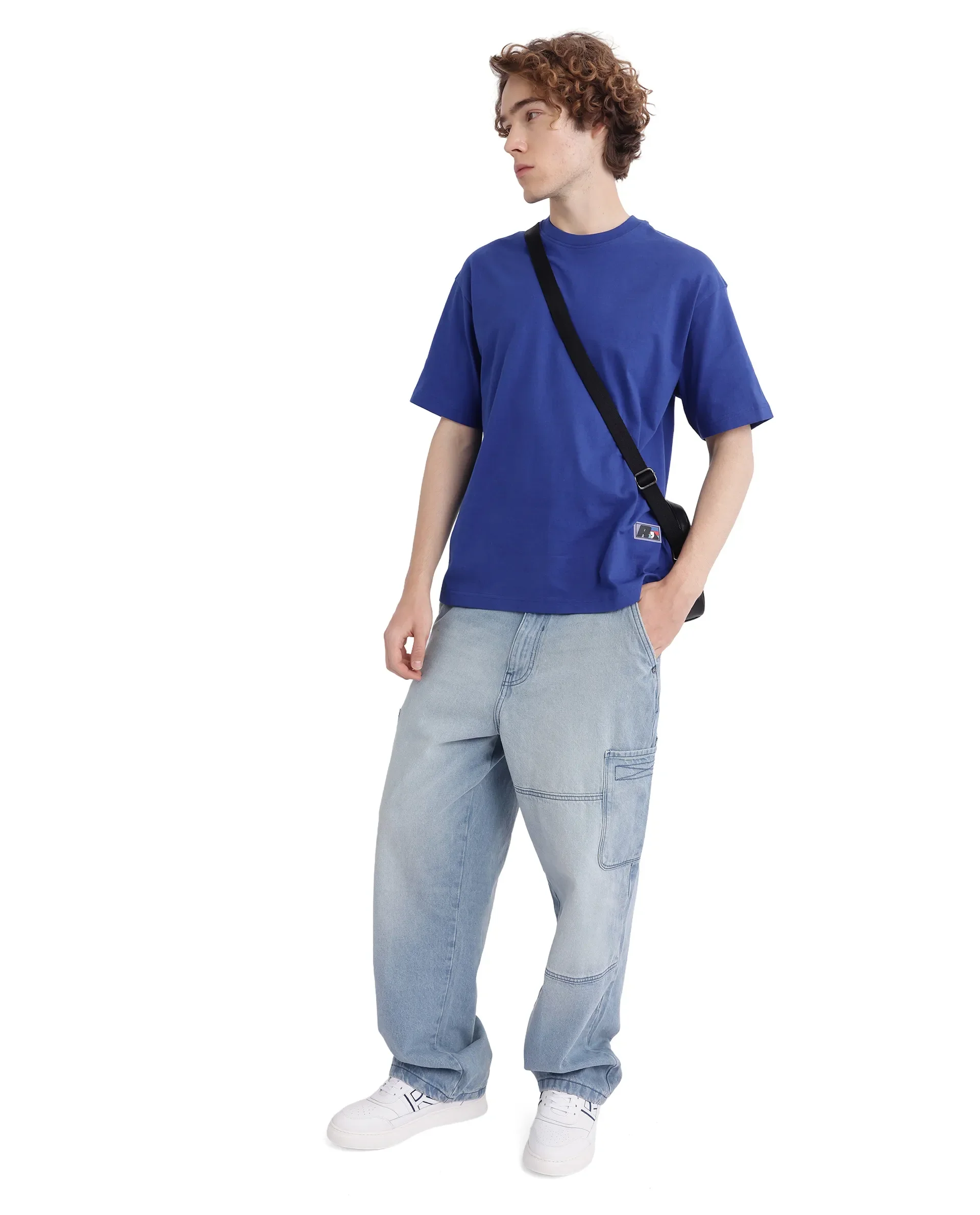 Rare Rabbit Men's Belet Blue Cotton Hd Print Oversized Fit Half Sleeve Crew Neck T-Shirt - Image 2
