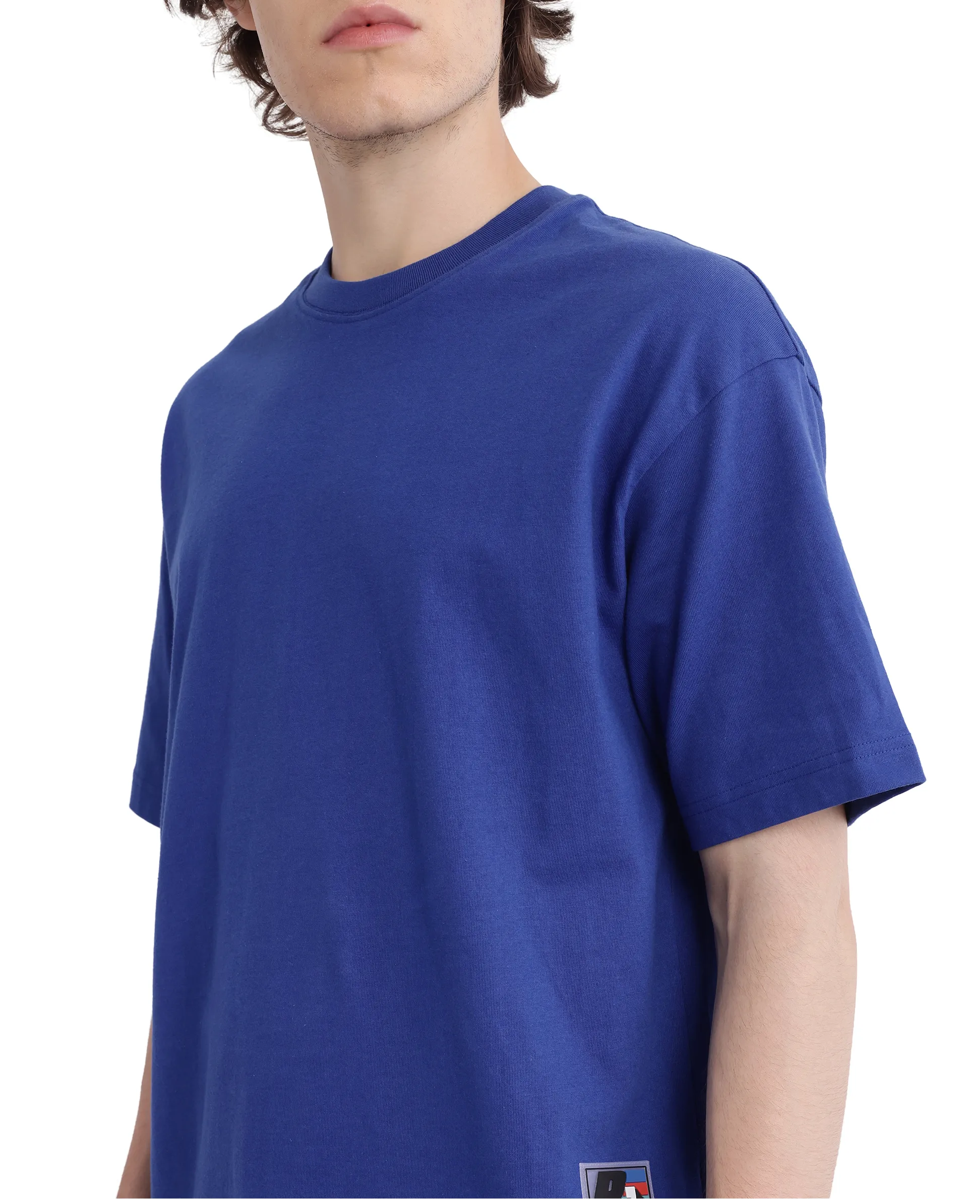 Rare Rabbit Men's Belet Blue Cotton Hd Print Oversized Fit Half Sleeve Crew Neck T-Shirt - Image 3