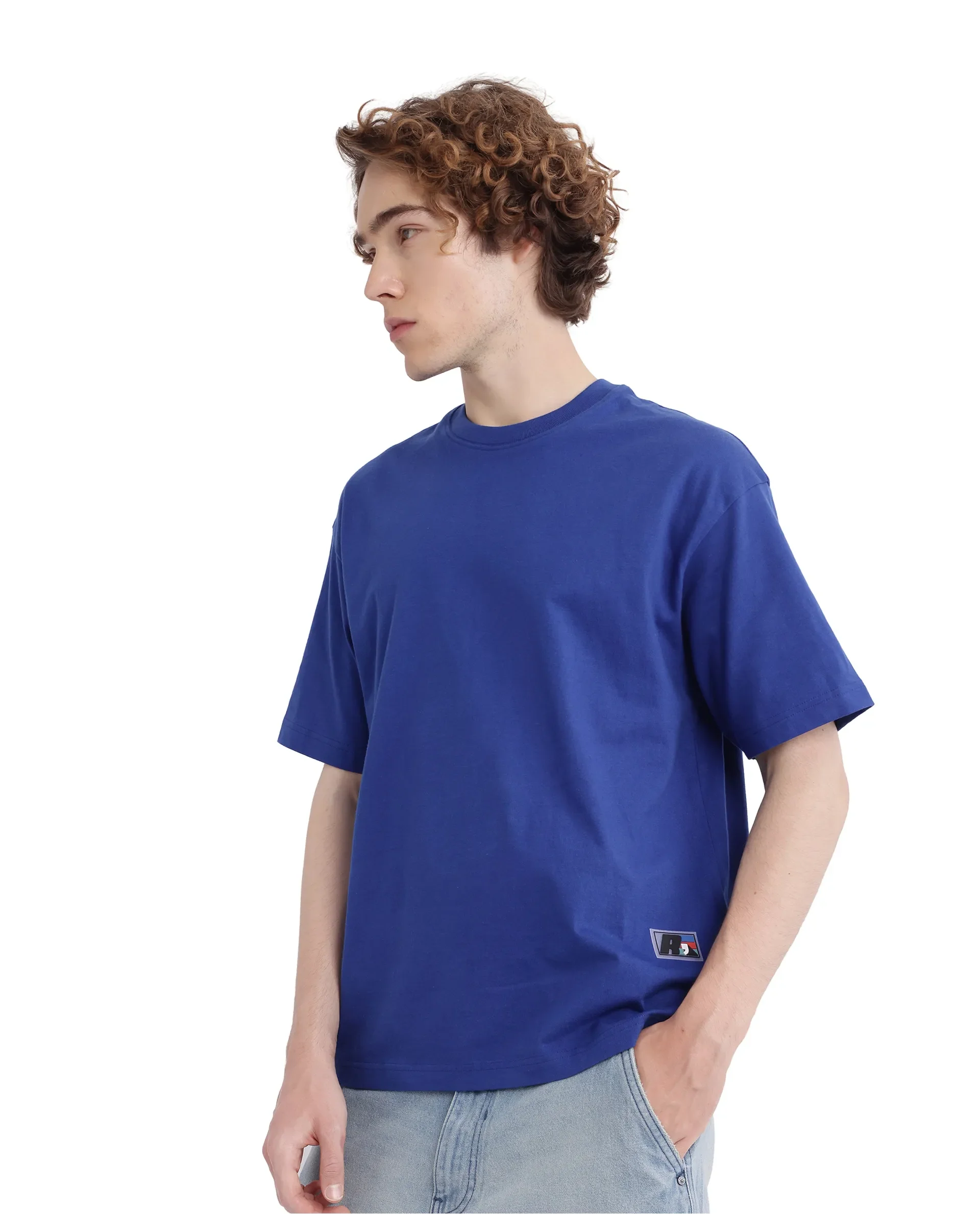 Rare Rabbit Men's Belet Blue Cotton Hd Print Oversized Fit Half Sleeve Crew Neck T-Shirt - Image 7