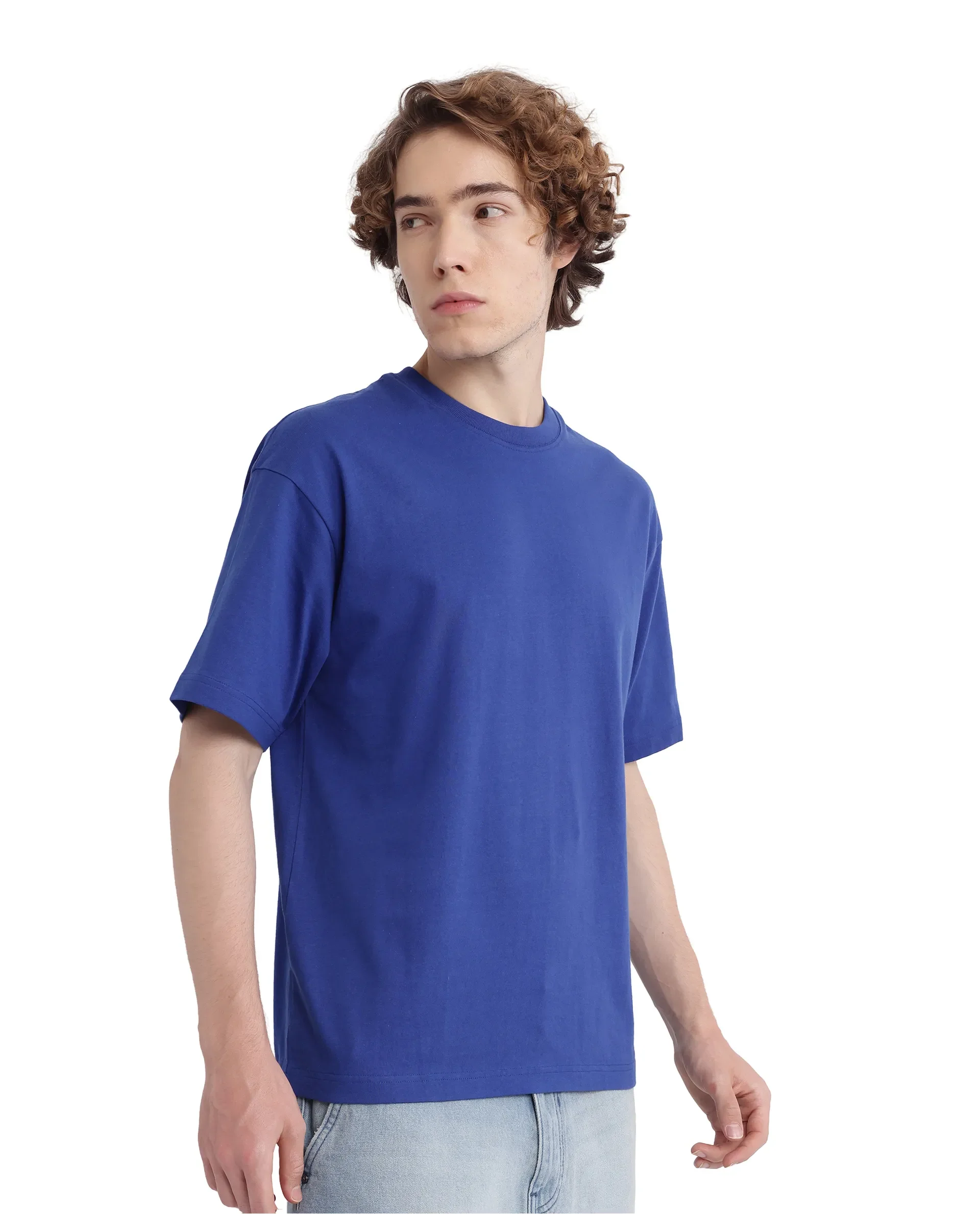 Rare Rabbit Men's Belet Blue Cotton Hd Print Oversized Fit Half Sleeve Crew Neck T-Shirt - Image 8