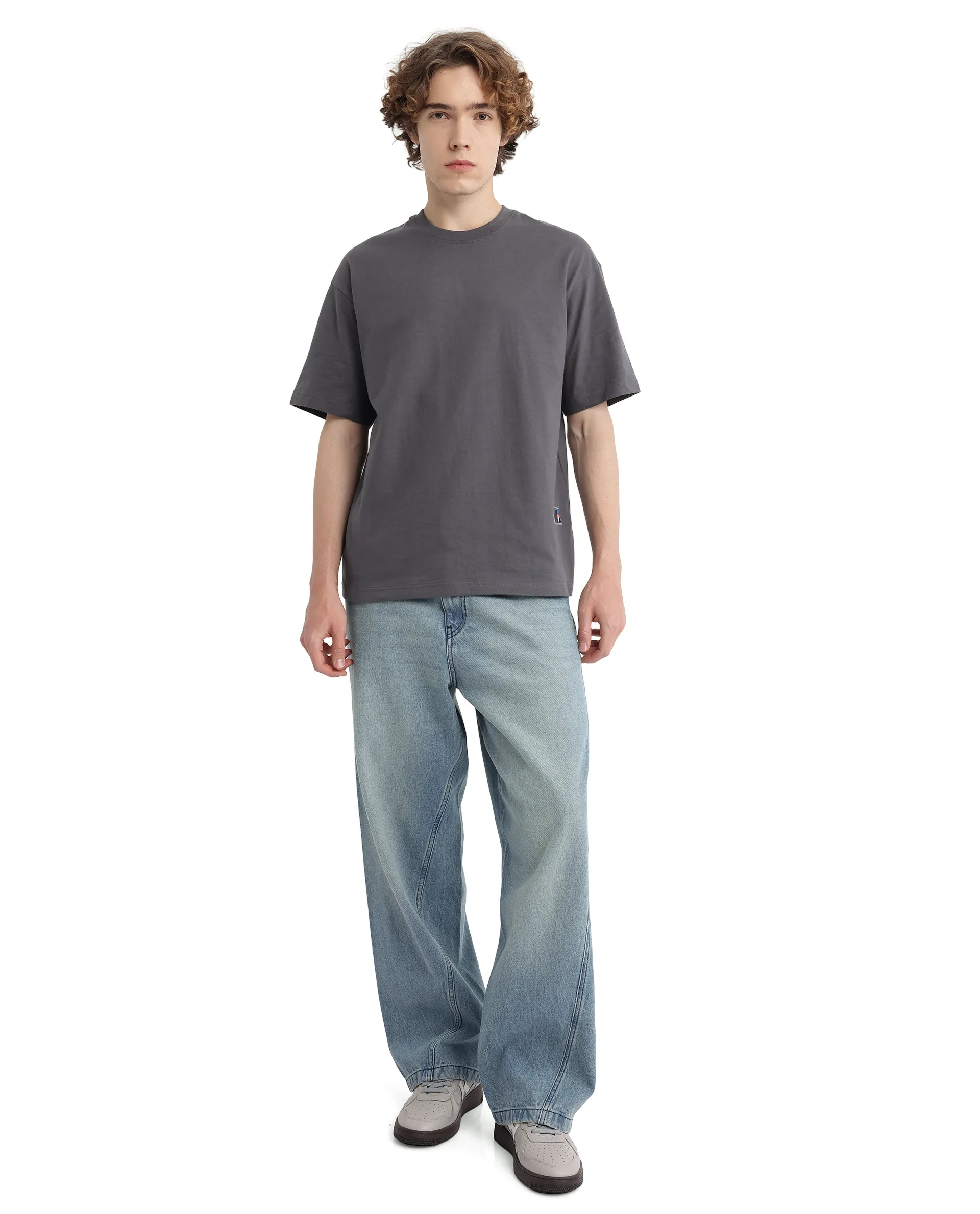 Rare Rabbit Men's Belet Dark Grey Cotton Hd Print Oversized Fit Half Sleeve Crew Neck T-Shirt - Image 2