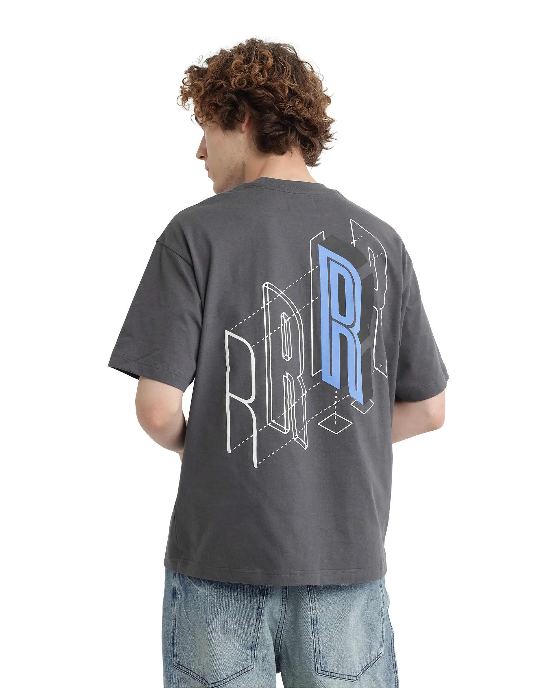 Rare Rabbit Men's Belet Dark Grey Cotton Hd Print Oversized Fit Half Sleeve Crew Neck T-Shirt - Image 3
