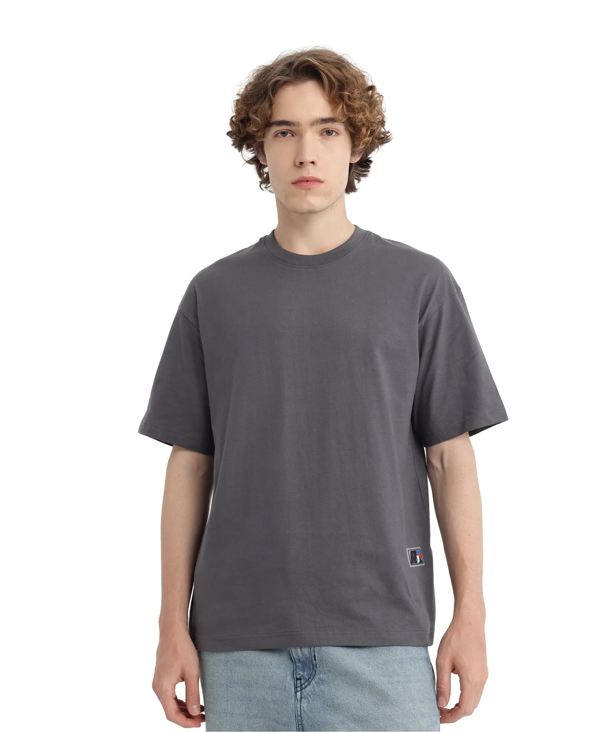 Rare Rabbit Men's Belet Dark Grey Cotton Hd Print Oversized Fit Half Sleeve Crew Neck T-Shirt - Image 4