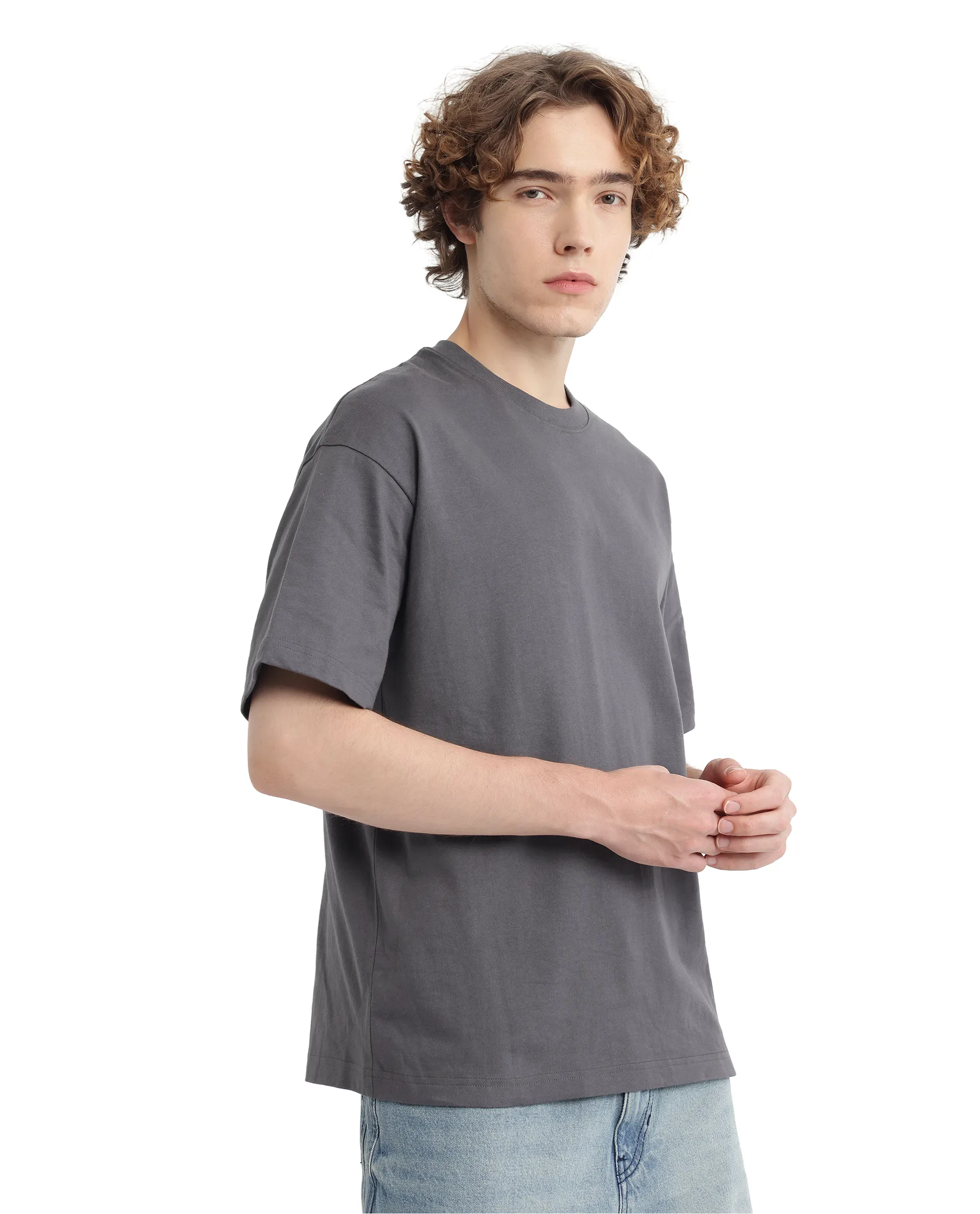Rare Rabbit Men's Belet Dark Grey Cotton Hd Print Oversized Fit Half Sleeve Crew Neck T-Shirt - Image 6