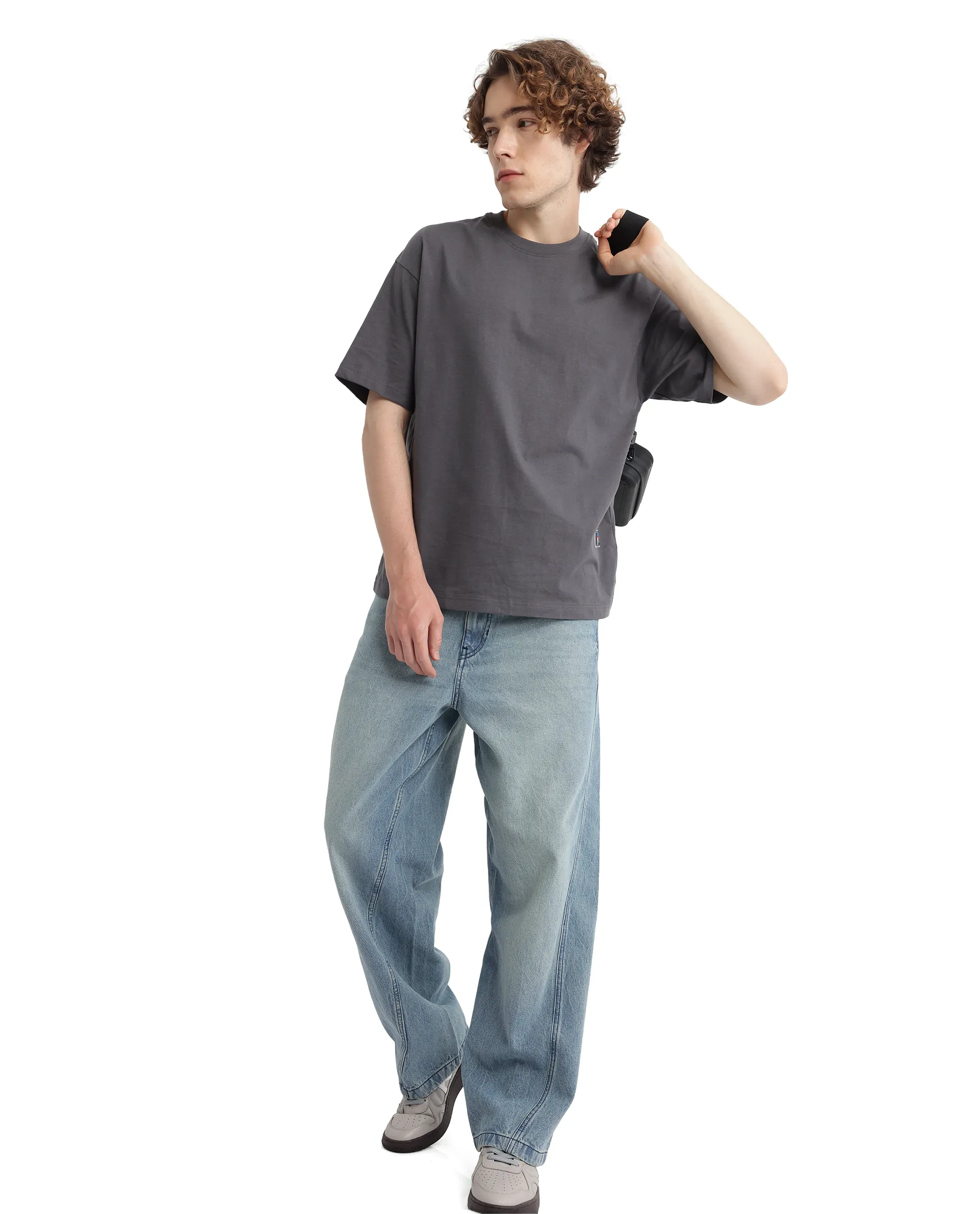 Rare Rabbit Men's Belet Dark Grey Cotton Hd Print Oversized Fit Half Sleeve Crew Neck T-Shirt - Image 7