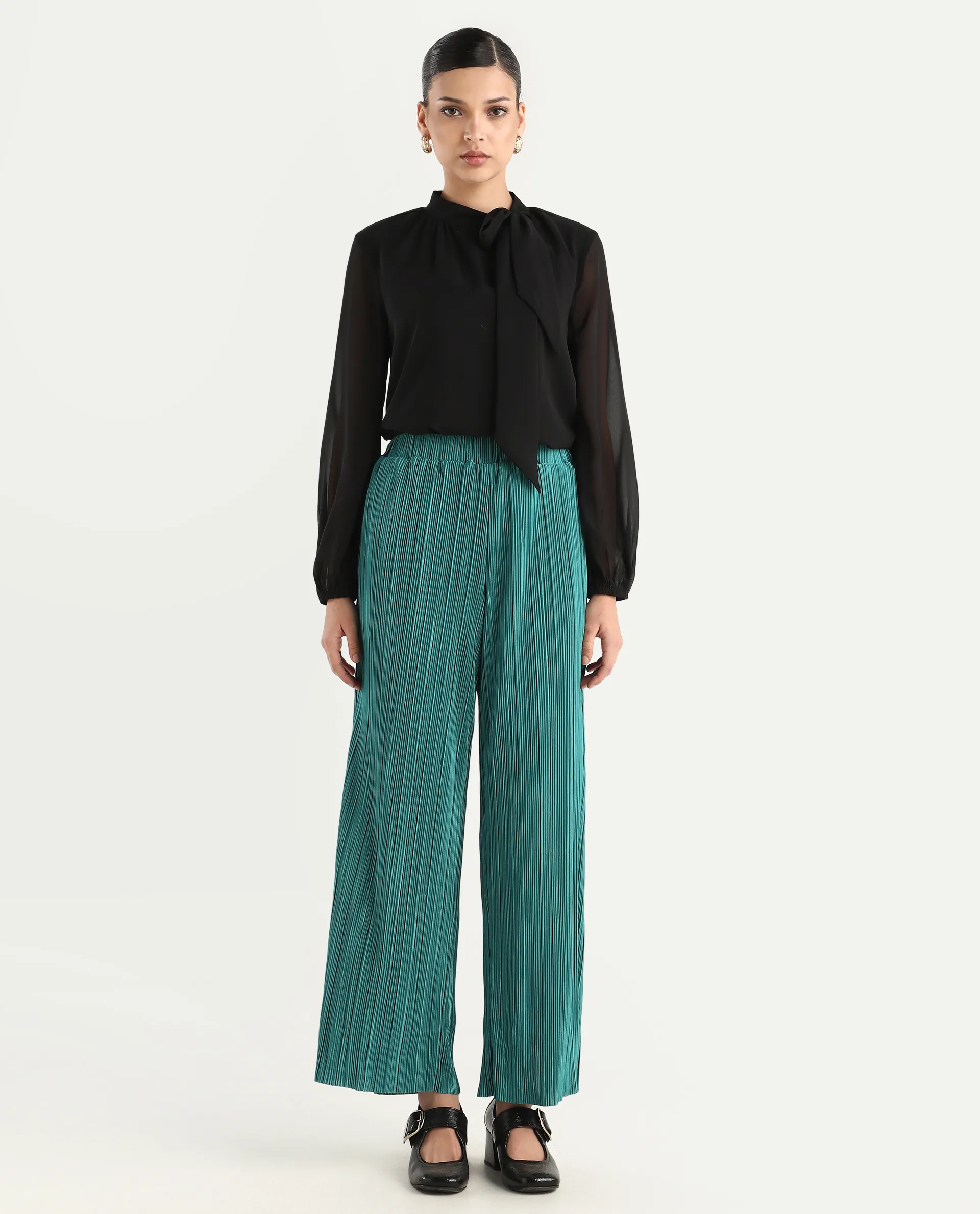 Rareism Women's Belgarde-B Petrol Polyester Plain Ankle Length Straight Fit Trouser - Image 2