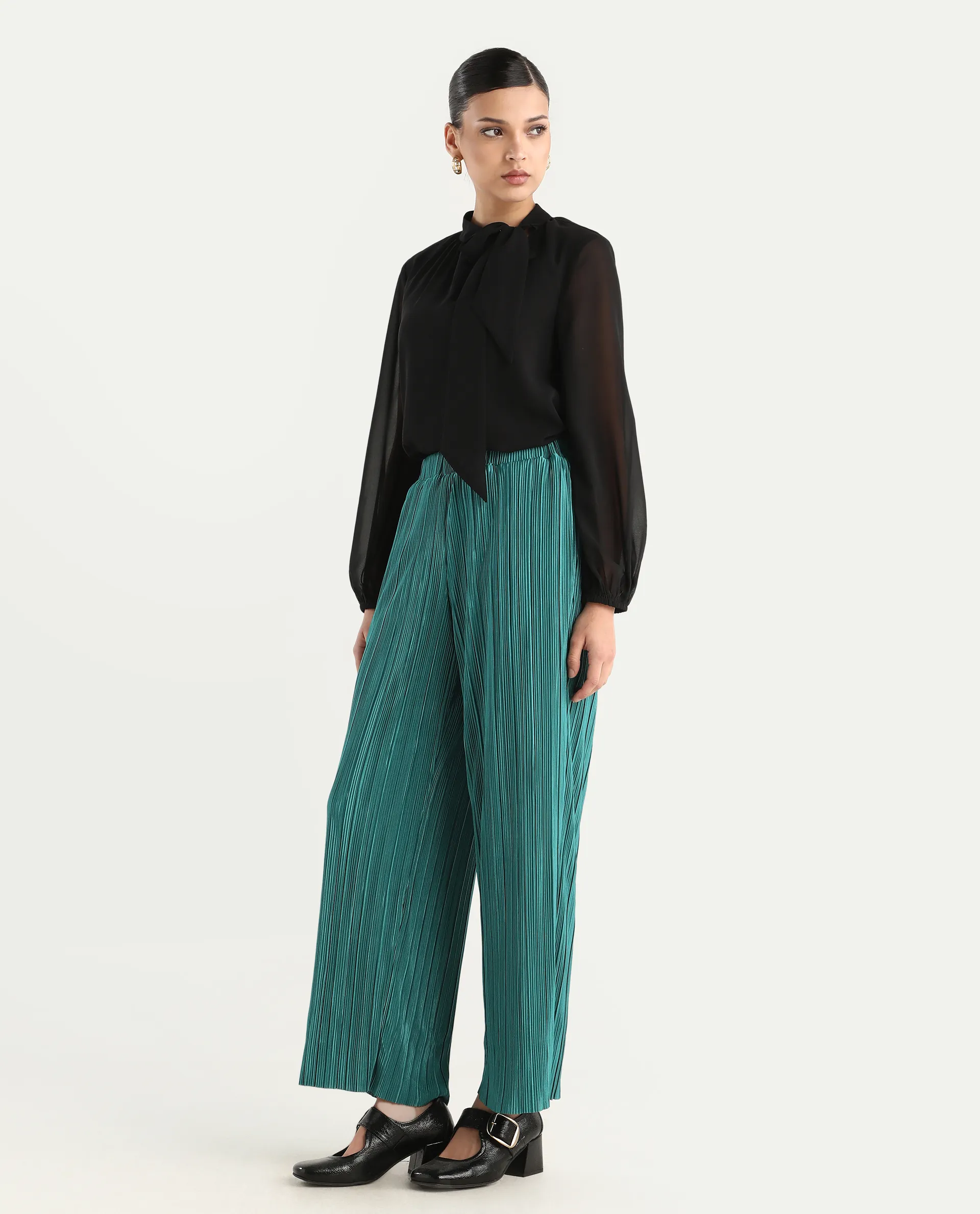 Rareism Women's Belgarde-B Petrol Polyester Plain Ankle Length Straight Fit Trouser - Image 6