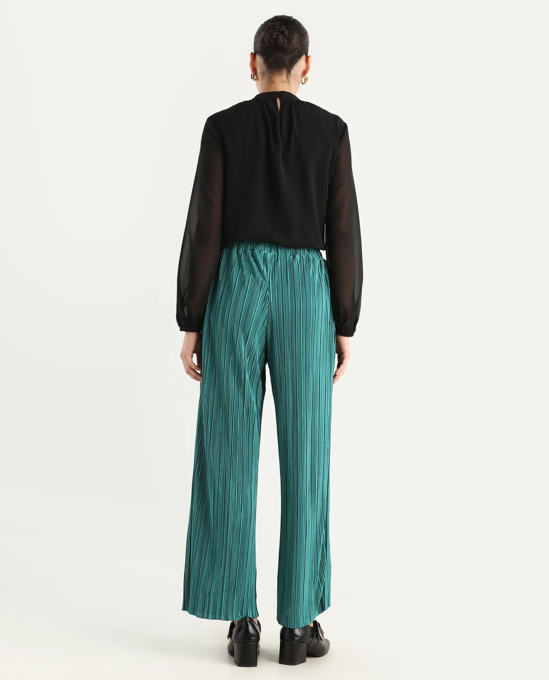 Rareism Women's Belgarde-B Petrol Polyester Plain Ankle Length Straight Fit Trouser - Image 7