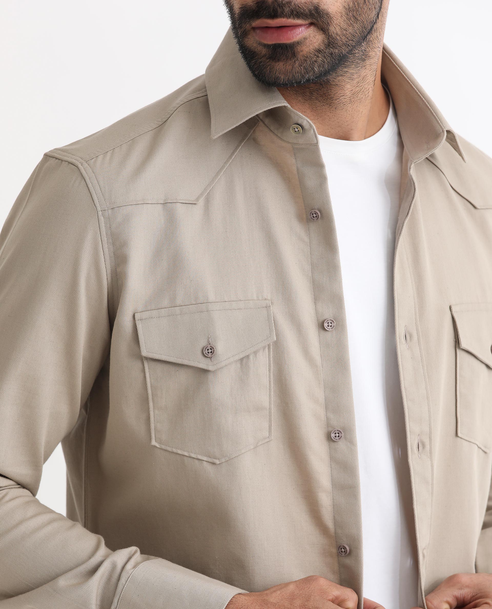 Rare Rabbit Men's Belia Beige Cotton Plain Regular Fit Full Sleeve Collared Shirt - Image 5