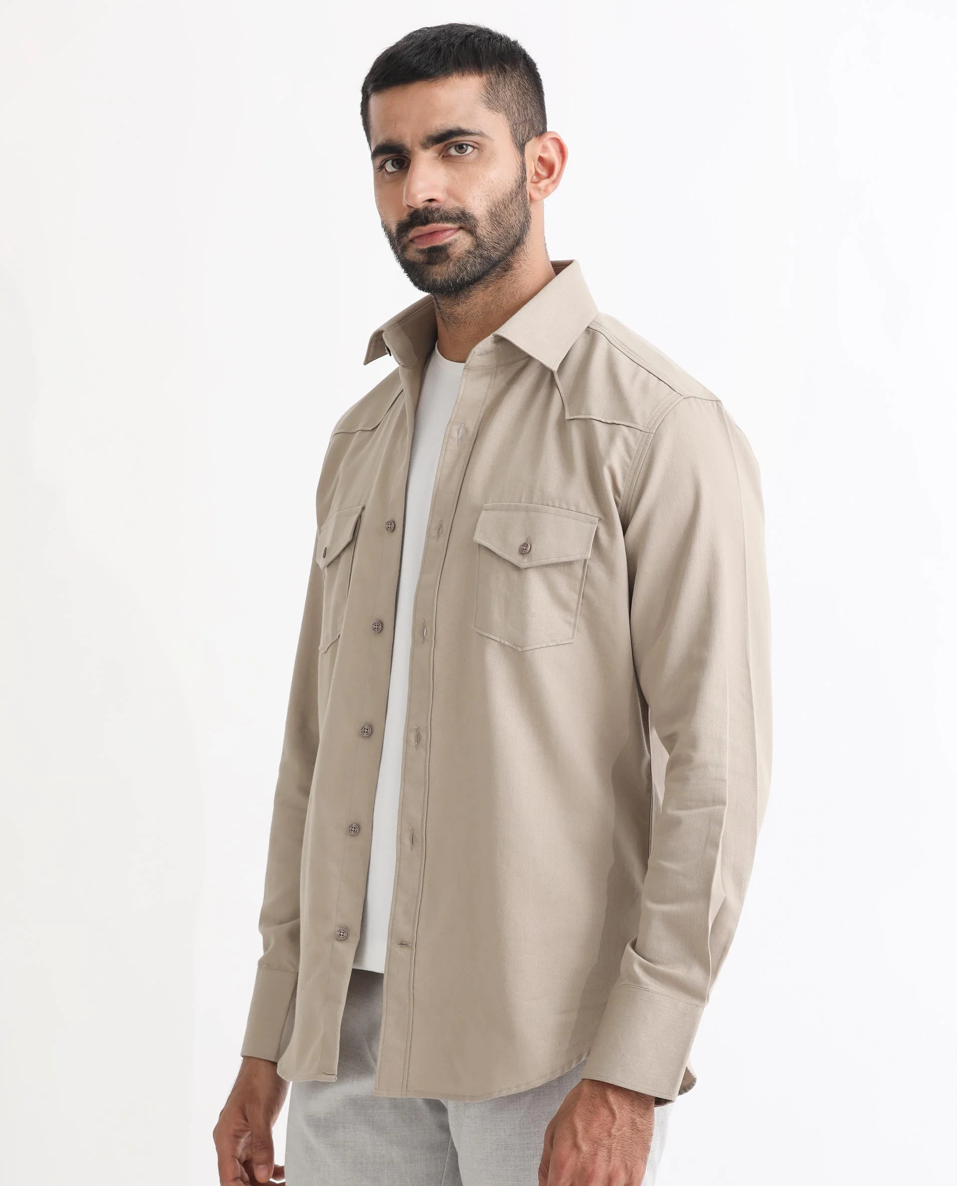 Rare Rabbit Men's Belia Beige Cotton Plain Regular Fit Full Sleeve Collared Shirt - Image 6
