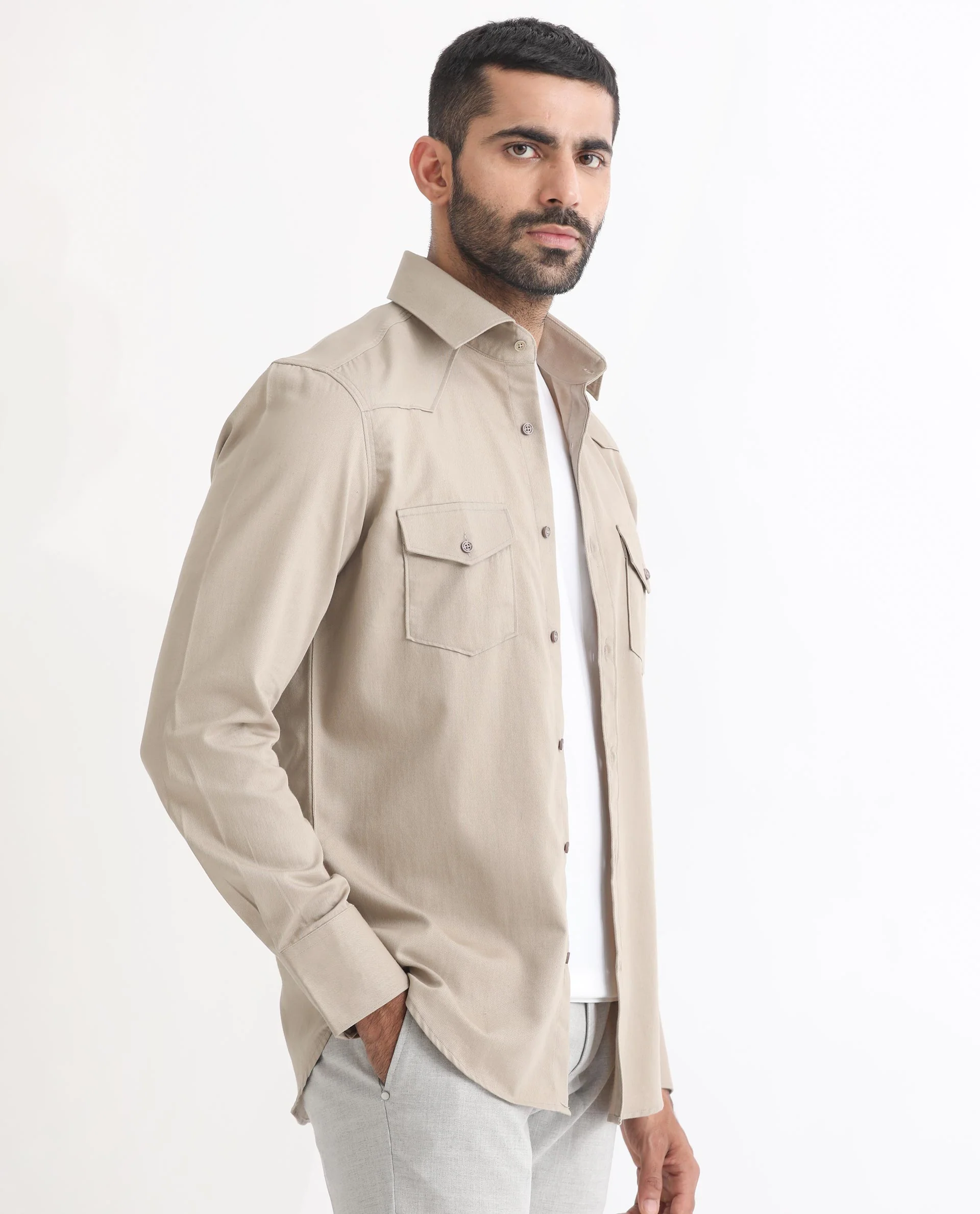 Rare Rabbit Men's Belia Beige Cotton Plain Regular Fit Full Sleeve Collared Shirt - Image 7