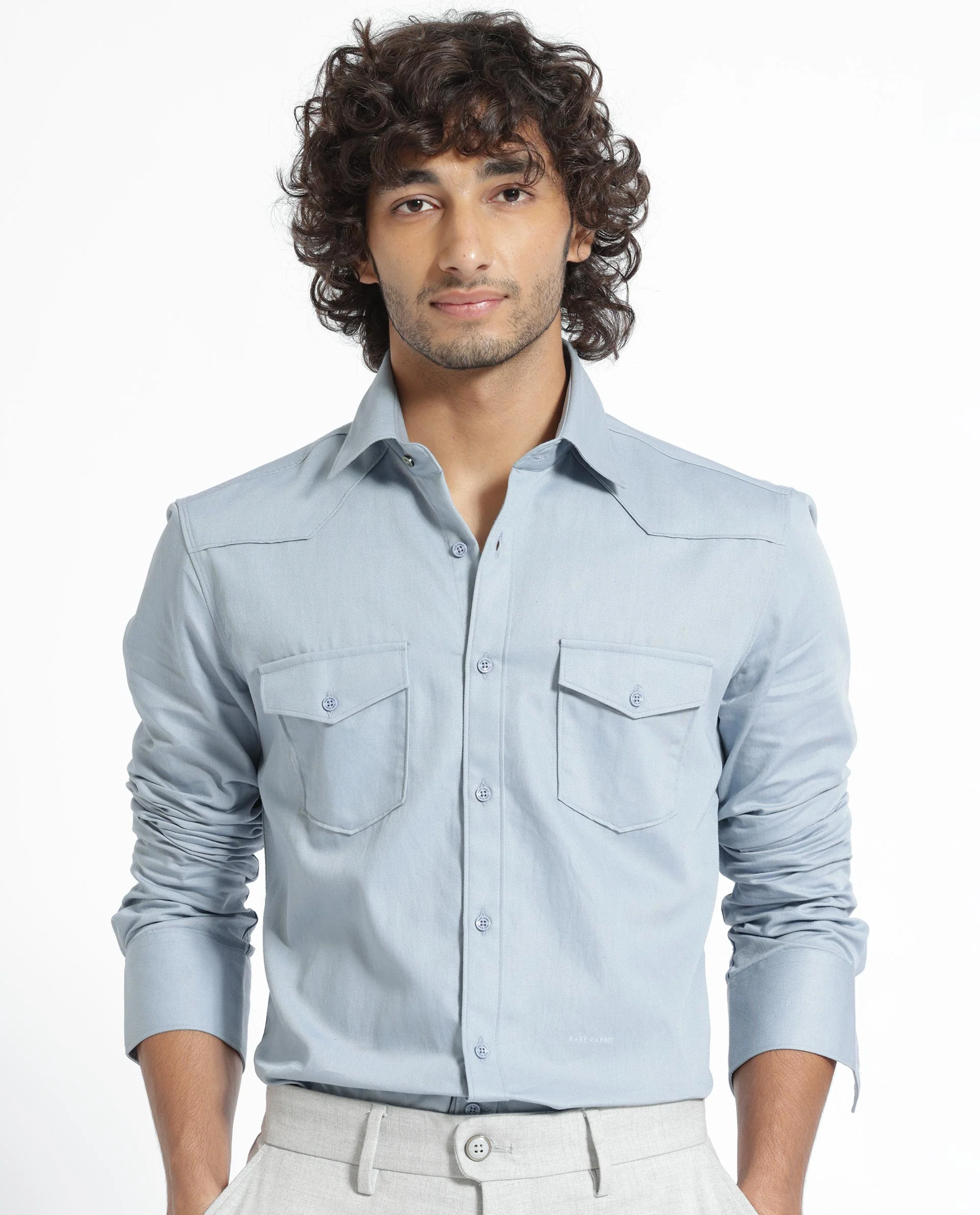 Rare Rabbit Men's Belia Dusky Blue Cotton Plain Regular Fit Full Sleeve Collared Shirt - Image 10