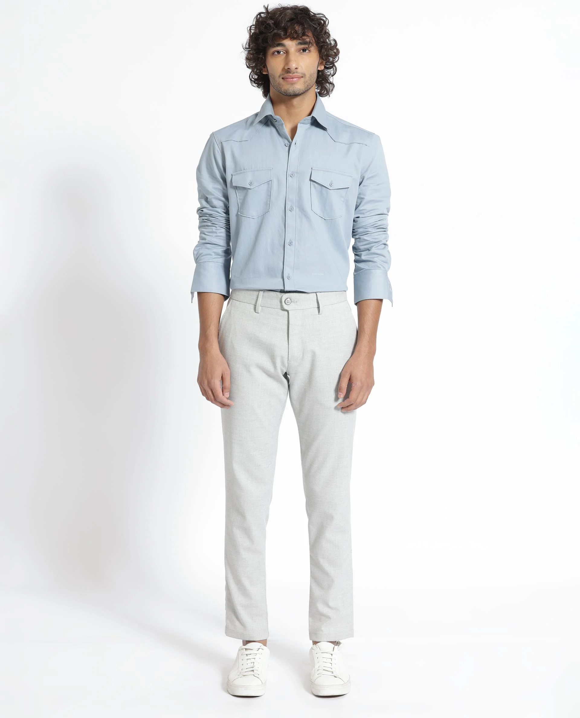 Rare Rabbit Men's Belia Dusky Blue Cotton Plain Regular Fit Full Sleeve Collared Shirt - Image 2