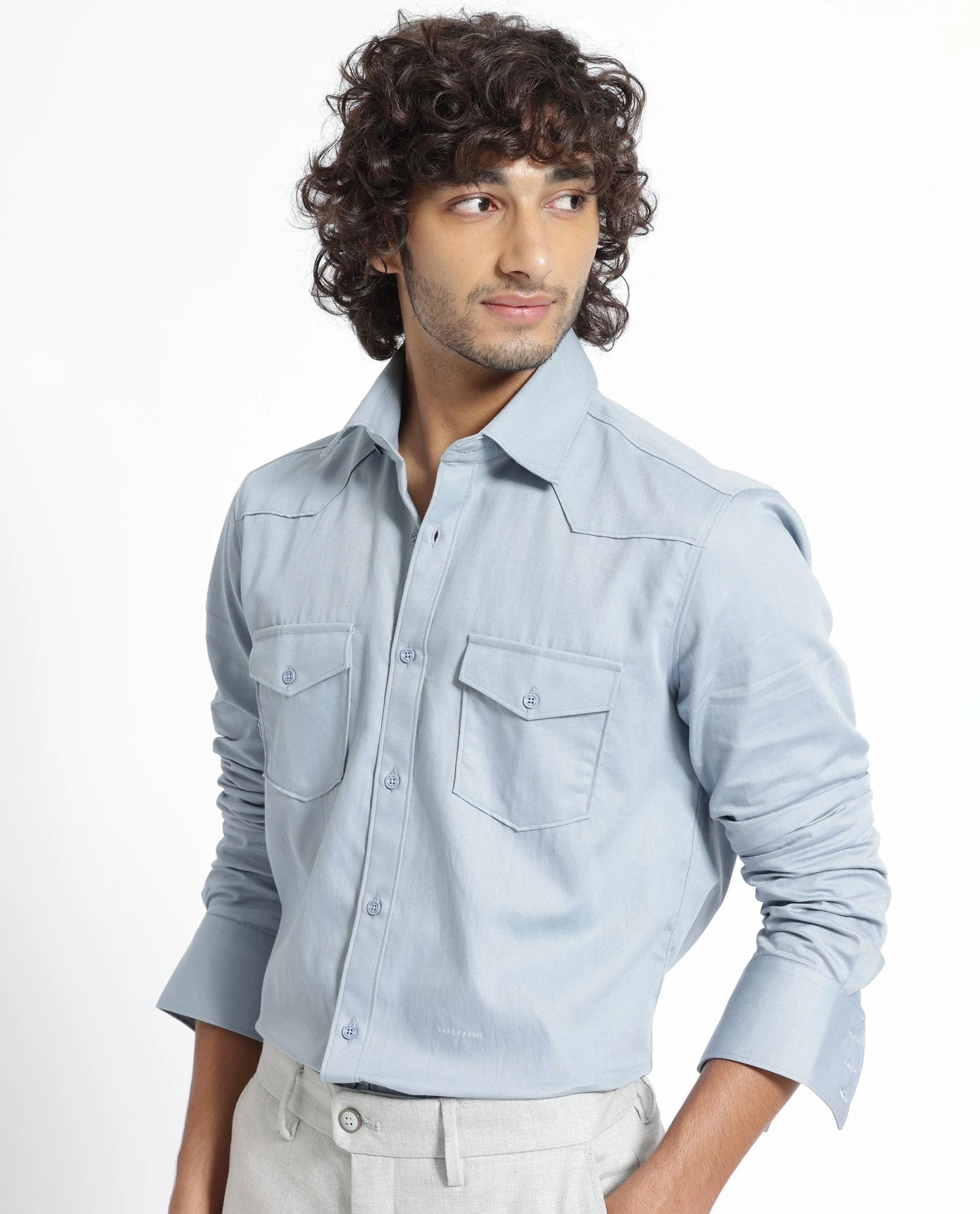 Rare Rabbit Men's Belia Dusky Blue Cotton Plain Regular Fit Full Sleeve Collared Shirt - Image 3