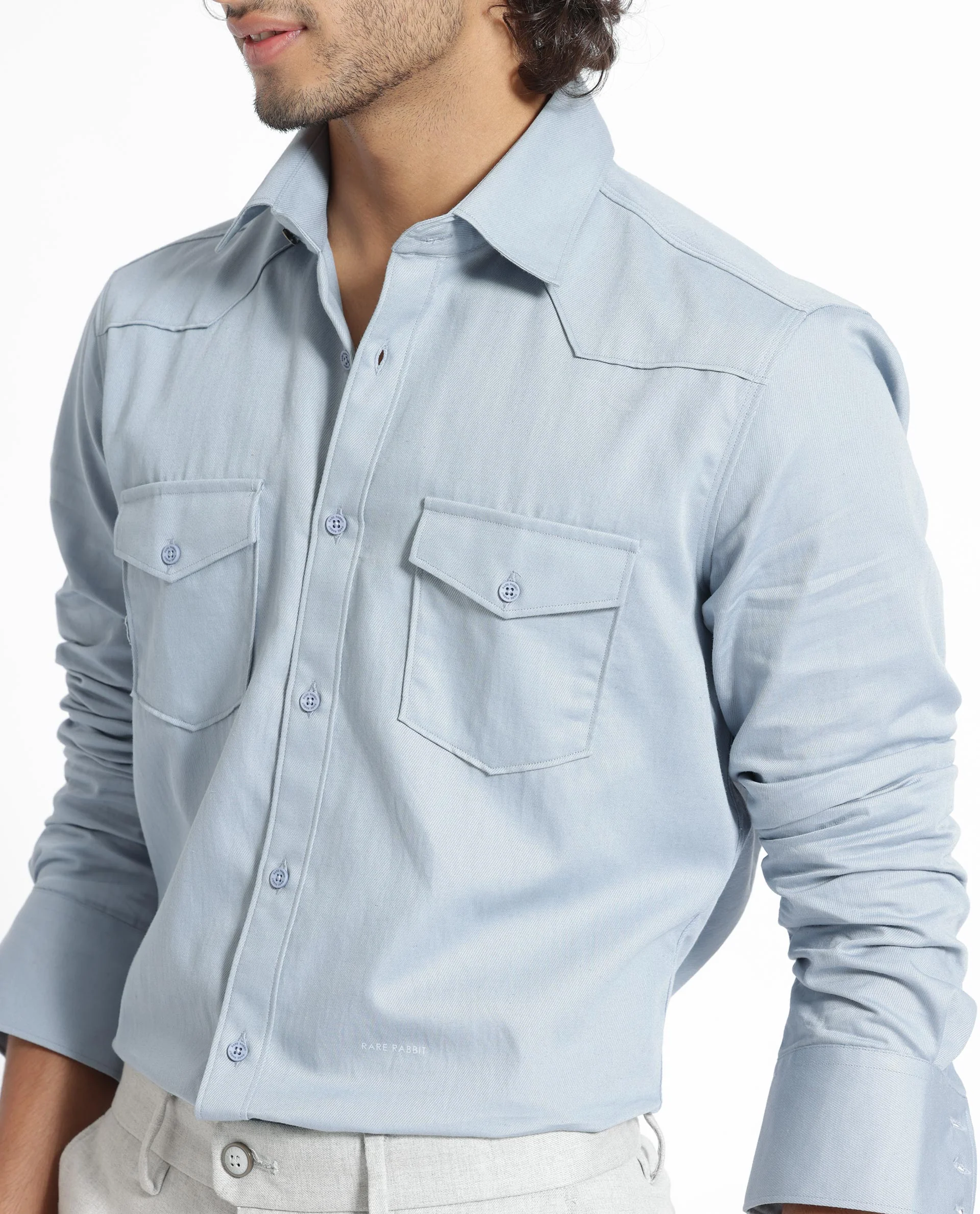 Rare Rabbit Men's Belia Dusky Blue Cotton Plain Regular Fit Full Sleeve Collared Shirt - Image 5