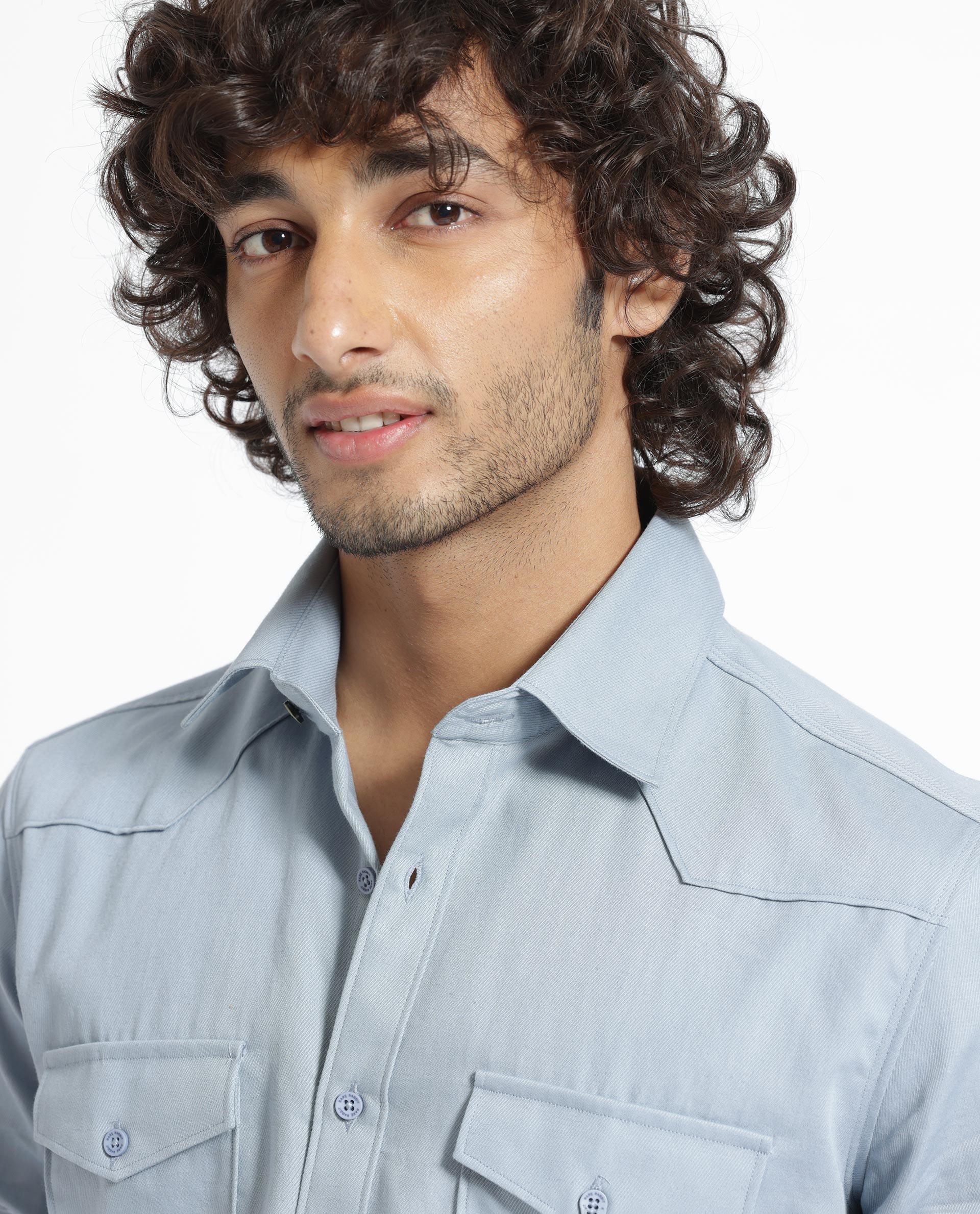 Rare Rabbit Men's Belia Dusky Blue Cotton Plain Regular Fit Full Sleeve Collared Shirt - Image 6