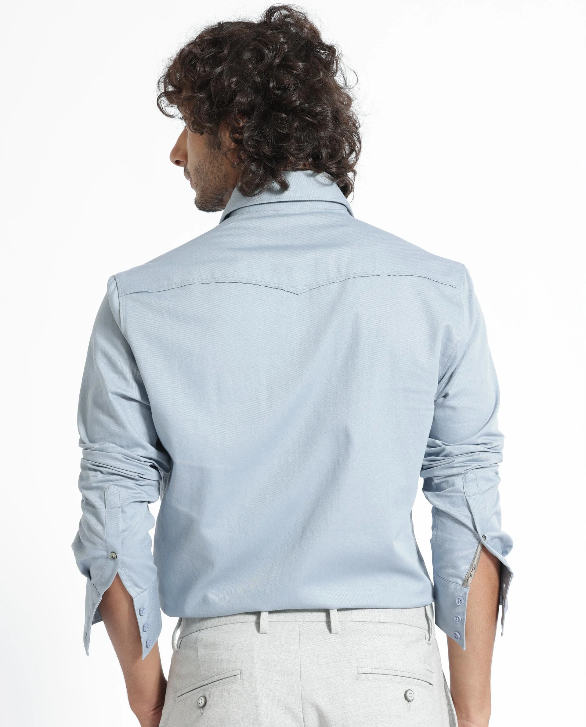 Rare Rabbit Men's Belia Dusky Blue Cotton Plain Regular Fit Full Sleeve Collared Shirt - Image 7