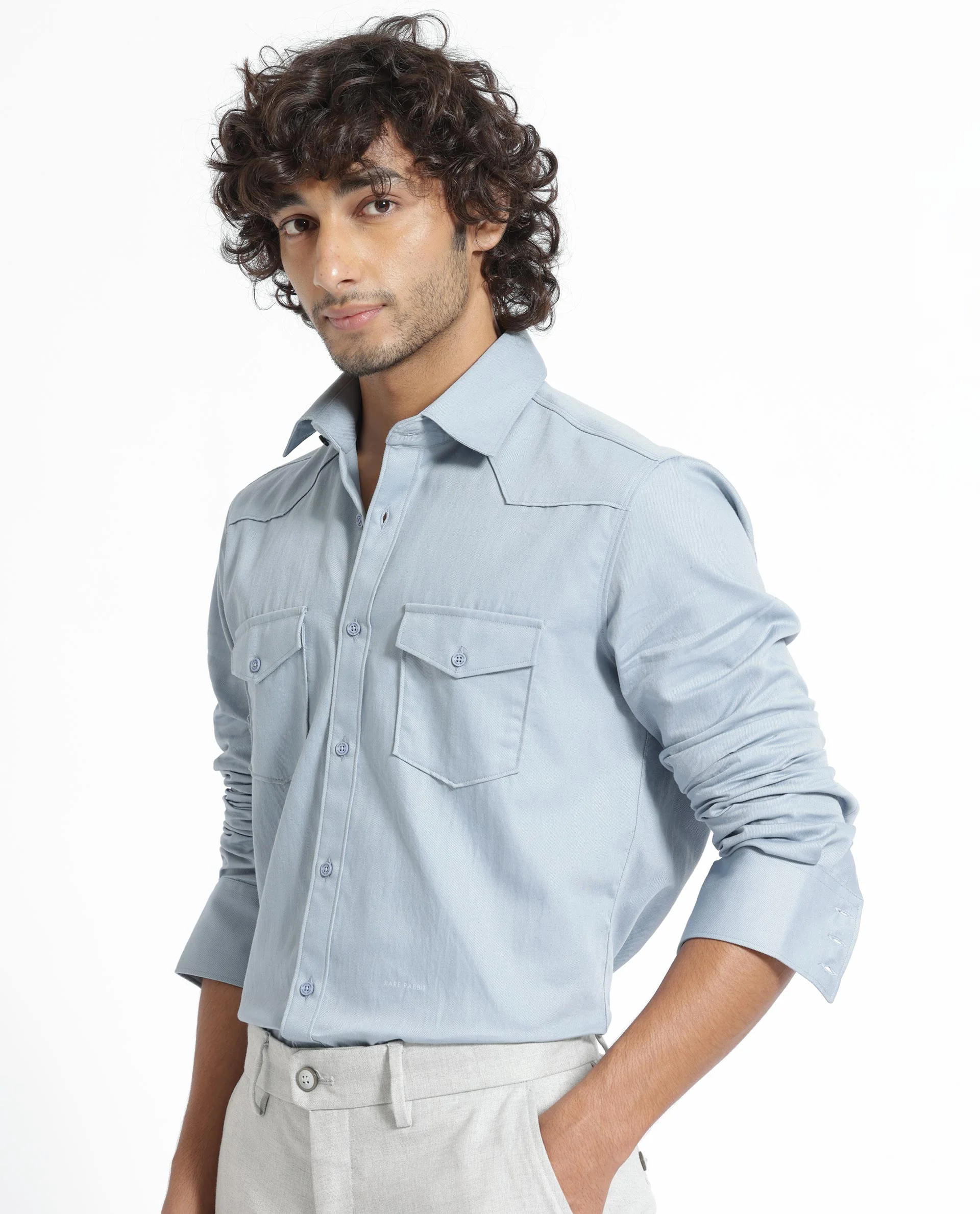 Rare Rabbit Men's Belia Dusky Blue Cotton Plain Regular Fit Full Sleeve Collared Shirt - Image 8