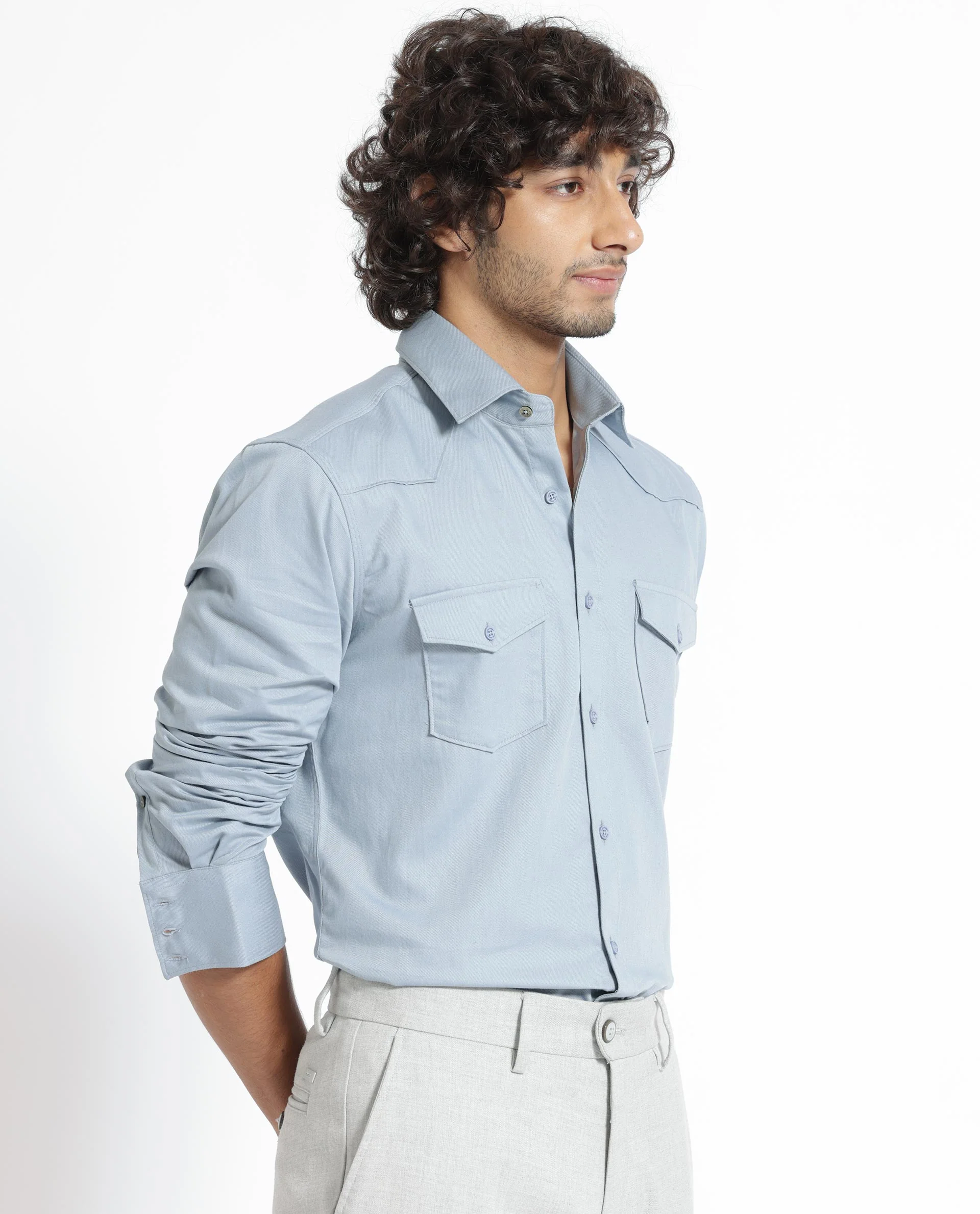 Rare Rabbit Men's Belia Dusky Blue Cotton Plain Regular Fit Full Sleeve Collared Shirt - Image 9
