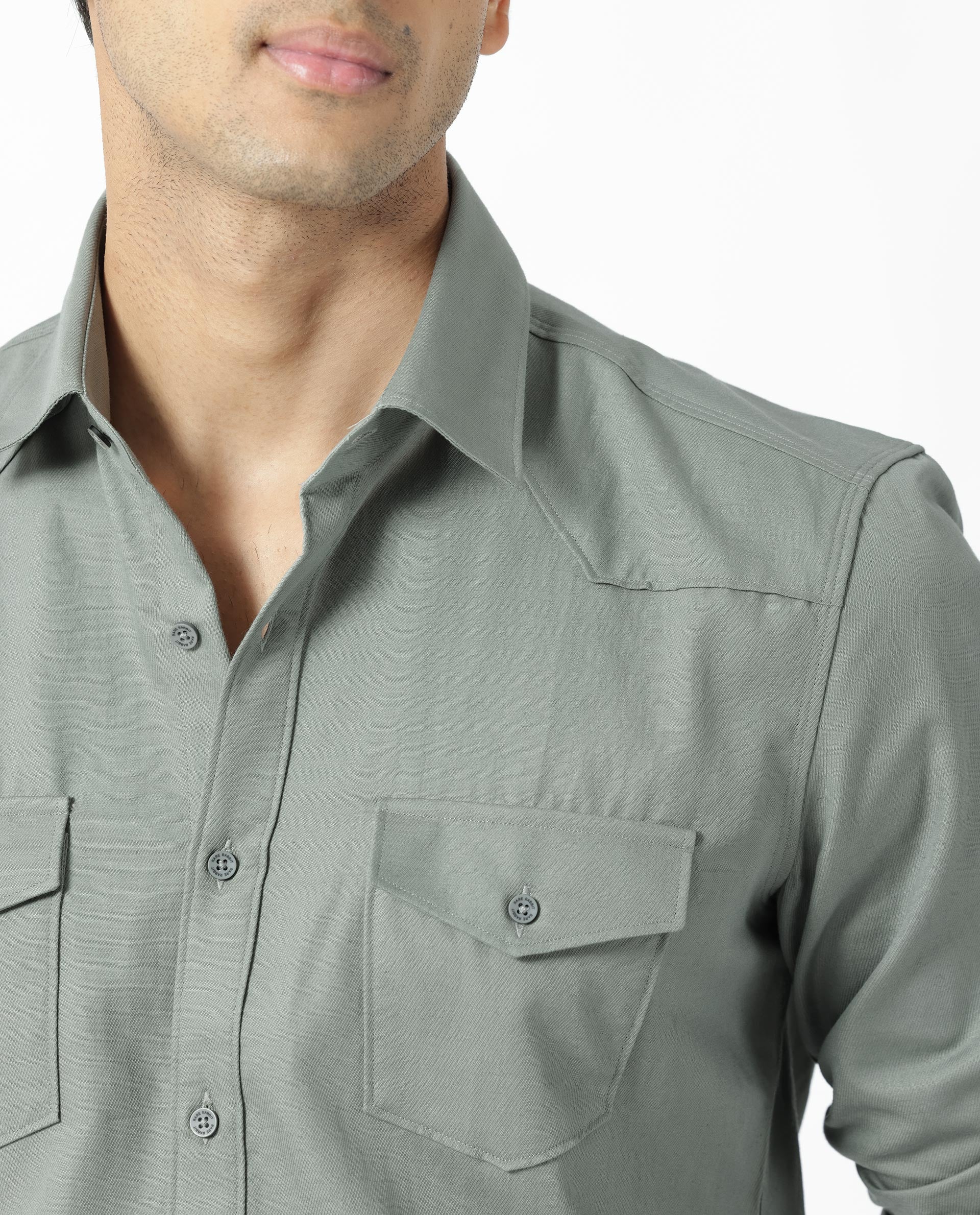 Rare Rabbit Men's Belia Dusky Green Cotton Plain Regular Fit Full Sleeve Collared Shirt - Image 4