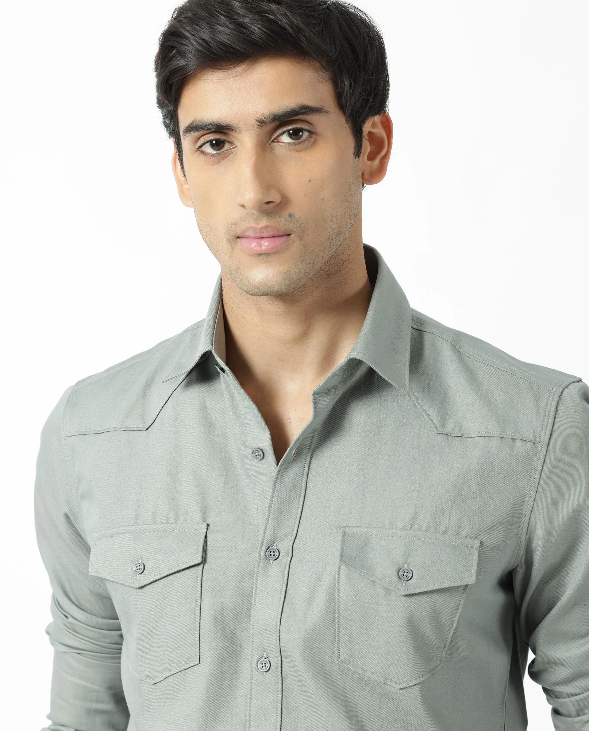 Rare Rabbit Men's Belia Dusky Green Cotton Plain Regular Fit Full Sleeve Collared Shirt - Image 5