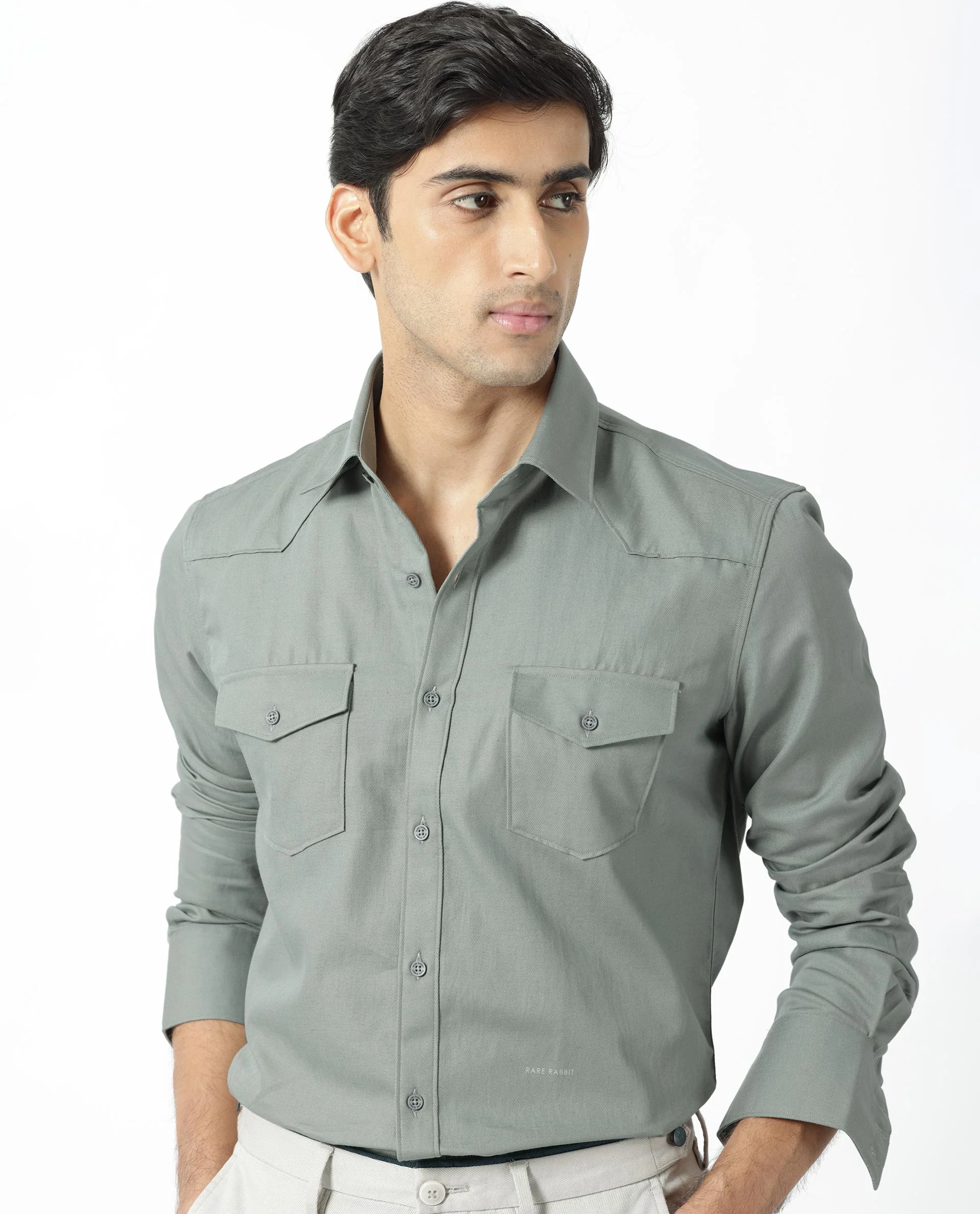 Rare Rabbit Men's Belia Dusky Green Cotton Plain Regular Fit Full Sleeve Collared Shirt - Image 8
