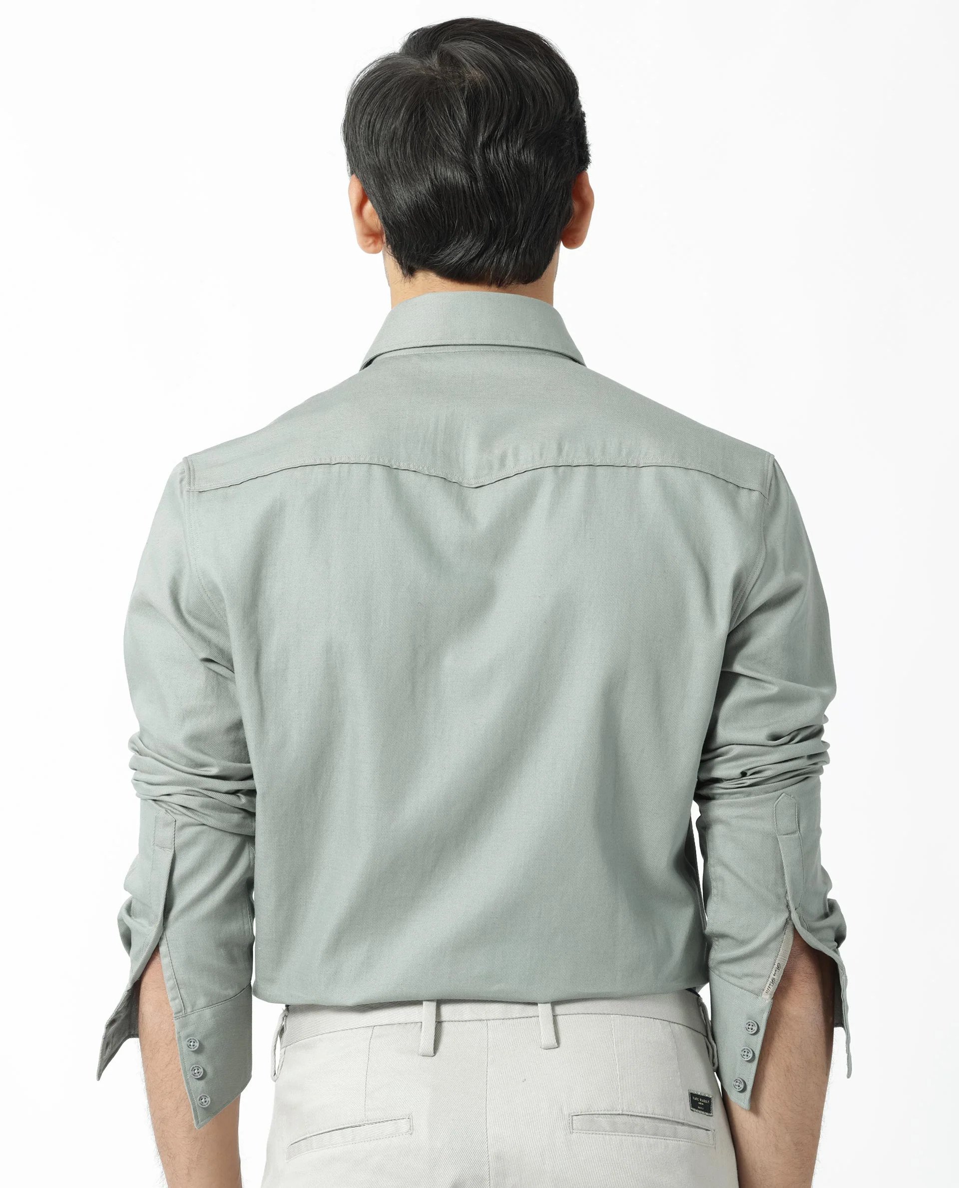 Rare Rabbit Men's Belia Dusky Green Cotton Plain Regular Fit Full Sleeve Collared Shirt - Image 9