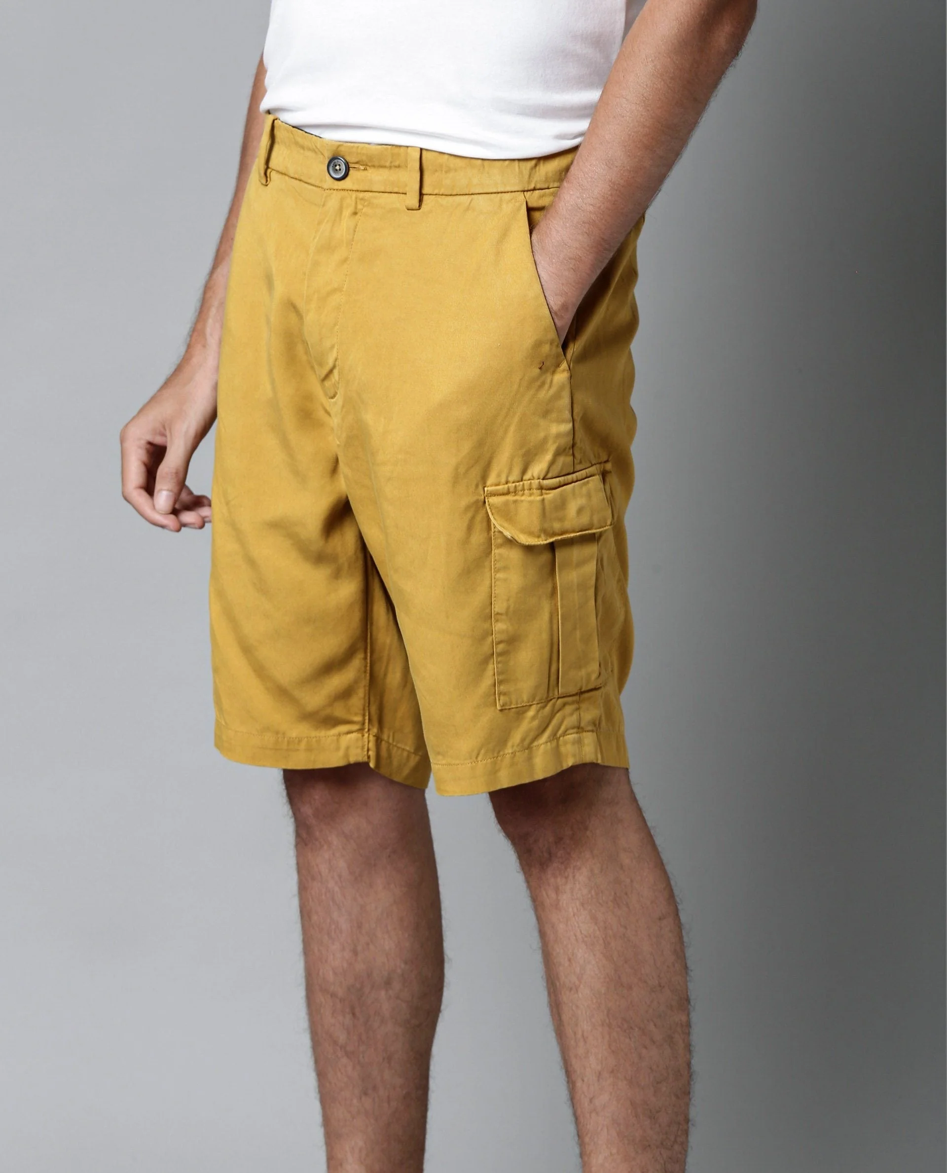 Rare Rabbit Men's Bellamy Yellow Tencel Slim Fit Shorts - Image 2