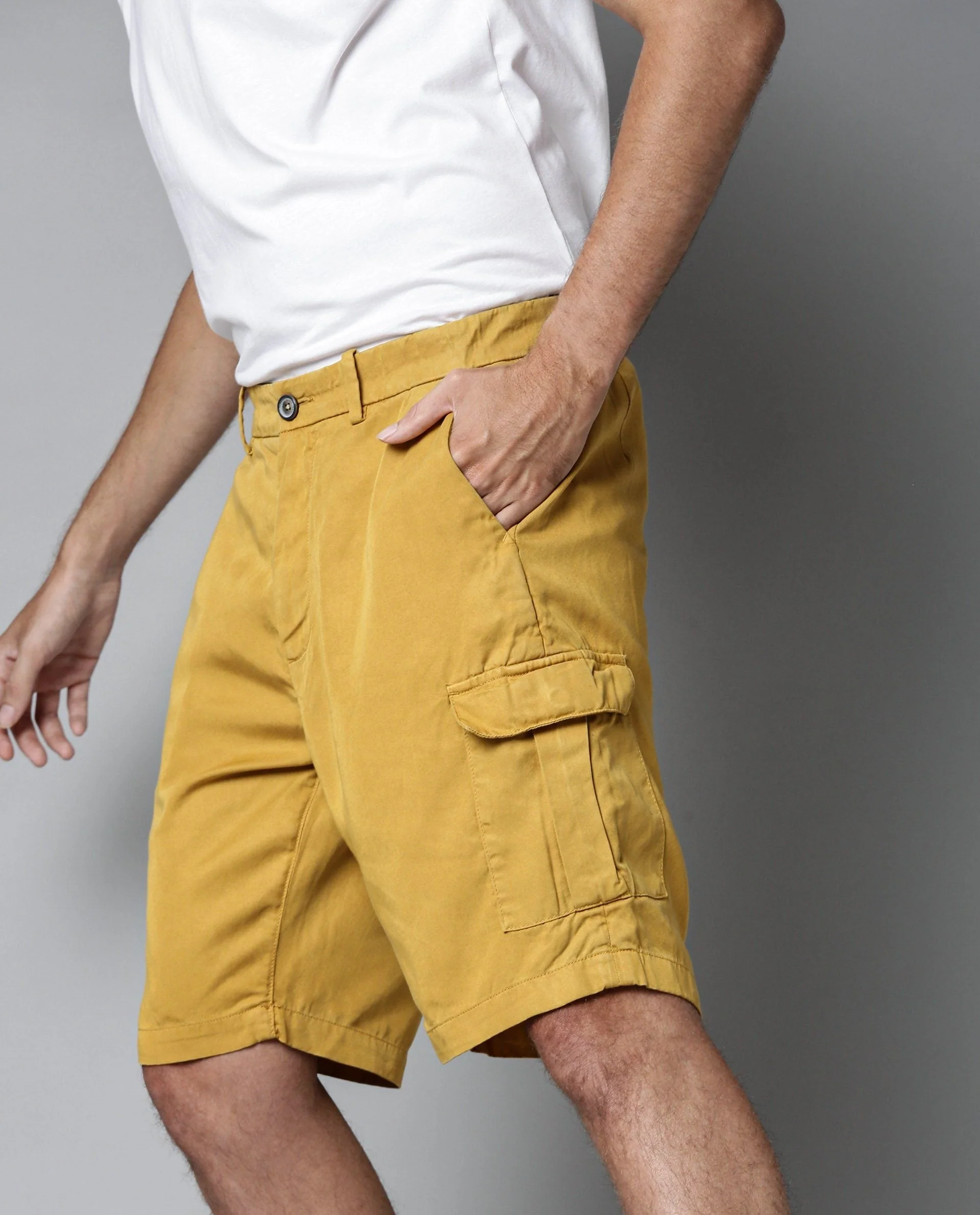 Rare Rabbit Men's Bellamy Yellow Tencel Slim Fit Shorts - Image 3