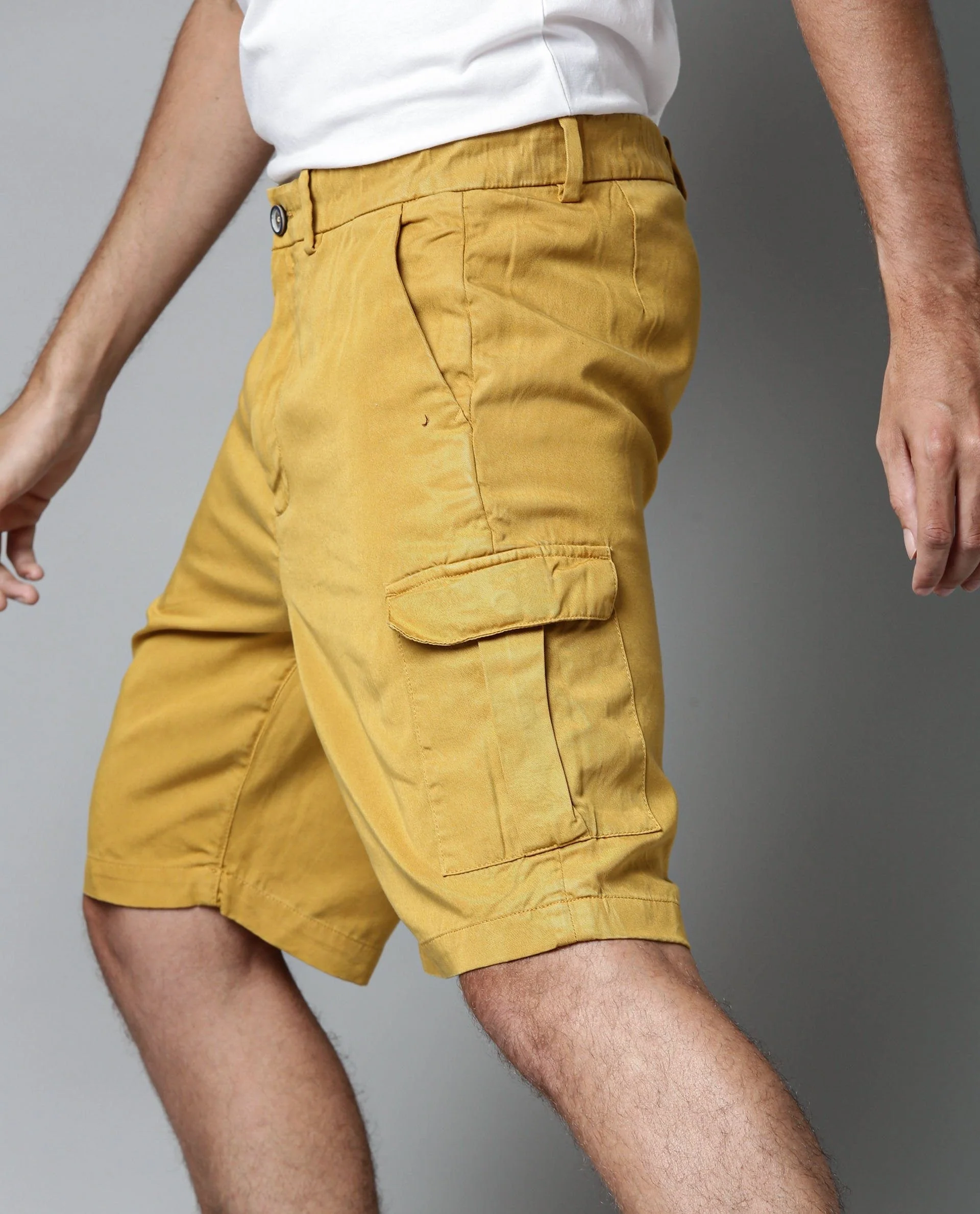 Rare Rabbit Men's Bellamy Yellow Tencel Slim Fit Shorts - Image 4