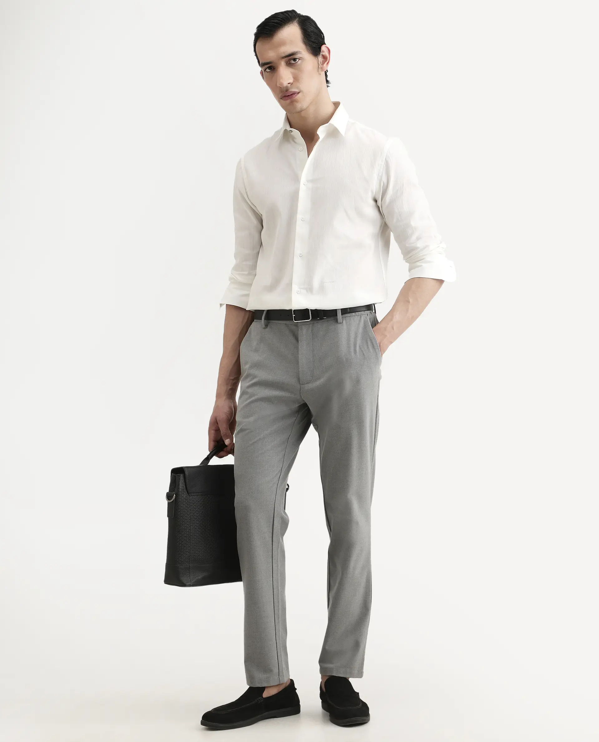 Rare Rabbit Men's Bellany White Cotton Fabric Full Sleeve Spread Collar Regular Fit Plain Shirt - Image 2